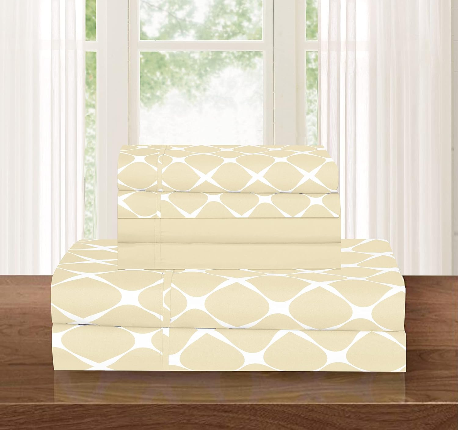 Elegant Comfort Luxury Softest and Coziest 6-Piece Bed Sheet Set, Wrinkle Resistant Milano Trellis Pattern - 1500 Thread Count Egyptian Quality Coziest Bedding Set, Black, King image number 3