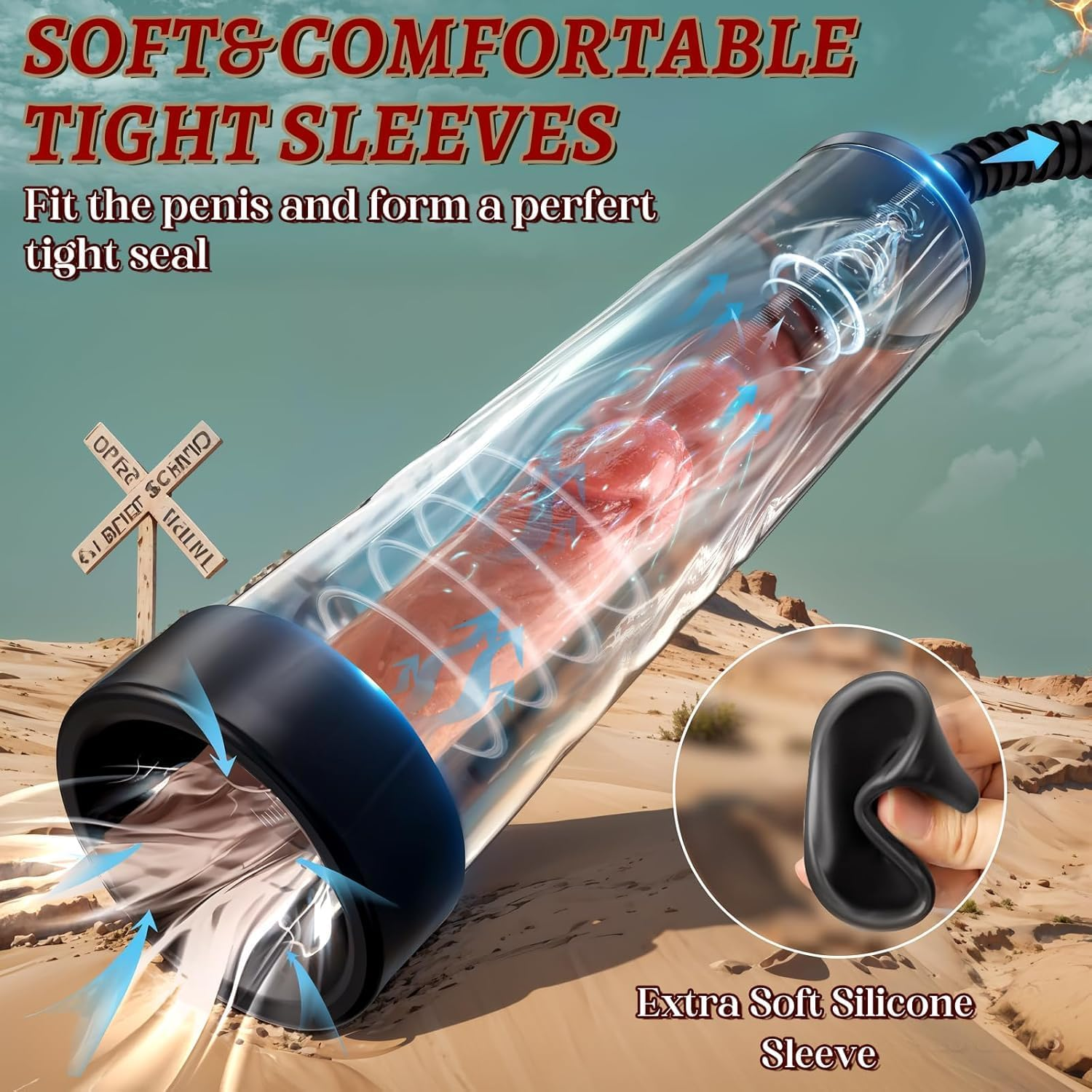 Penis Pump with Realistic Mouth,Riotor Manual Vacuum Penis Extender Masturbator, Male Sex Toys Sexual Stimulation Device for Erection, Ed,Adult Male Sex Toys for Men (Deep Black) image number 3