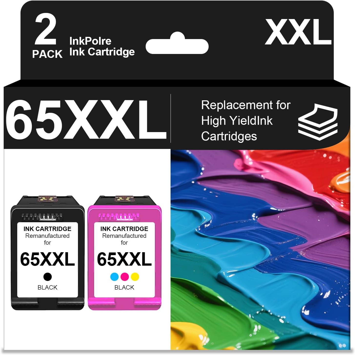 65XXL Black and Color Ink Cartridges Replacement for HP 65 65 XXL Ink Works for Works for Deskjet 3720 3721 3755 5020 3700 2600 2620 2652 3722 3723 3752 Printer(1 Black,1 Color) image number 3