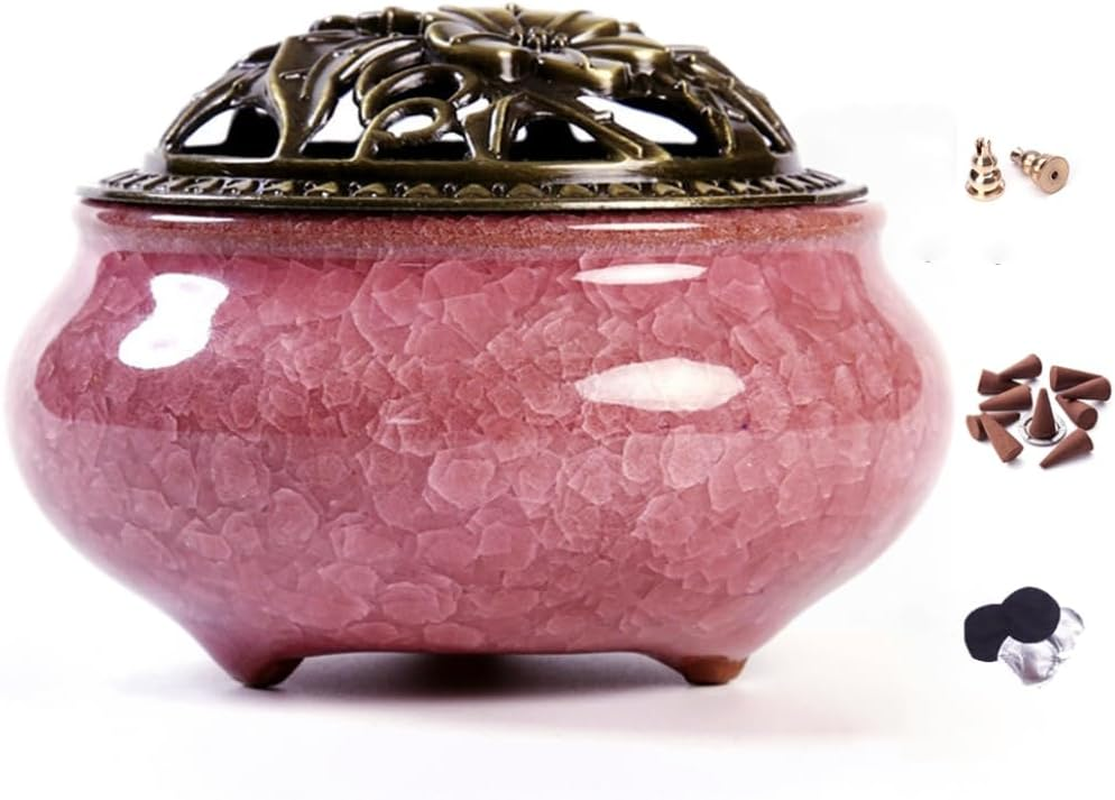 Censer Sky Blue Incense Burner with Calabash Incense Stick Holder - Porcelain Charcoal Censer for Use with Resin Granular Powder Cone or Coil Incense (Violet)