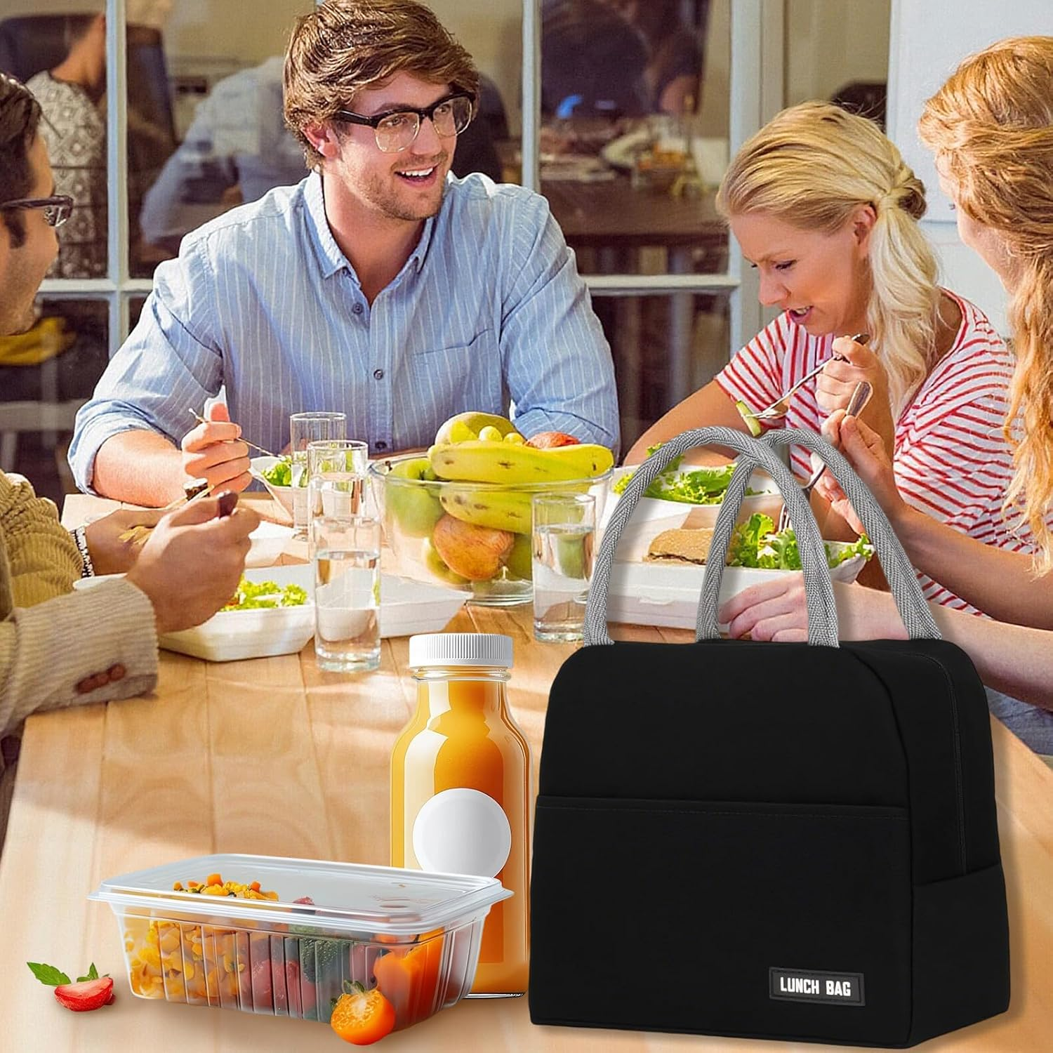 Viiotu Insulated Lunch Bag, Small Lunch Bag for Women Men Kid, Reusable Lunch Cooler Bag for Work Office Outdoor Picnic Camping (Black) image number 3