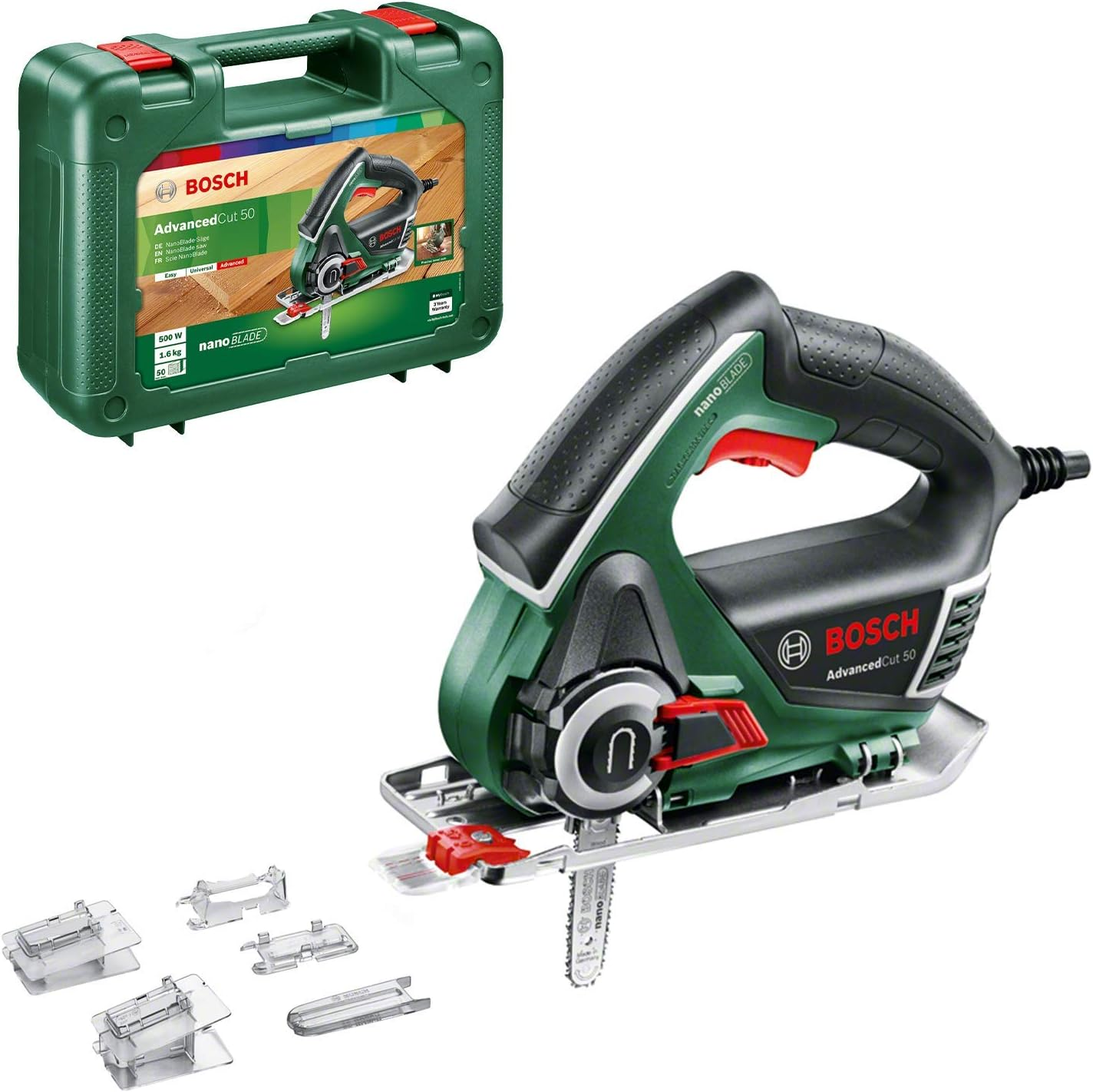 Bosch Home & Garden 500W Electric Nanoblade Saw, Includes Blade and Case, Vibration Free Cuts, Bevel Cuts (Advancedcut 50). Made in Europe image number 1