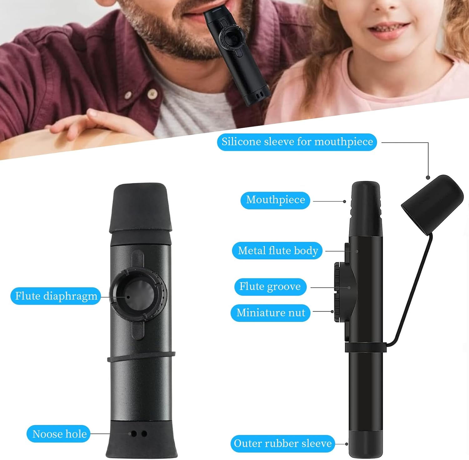 Professional ABS Kazoo, Premium Musical Instrument with Adjustable Pitch for Ceremonies, Parties & Performances - Easy to Play Kazoo for Beginners & Musicians with Clear Sound (Black) image number 6