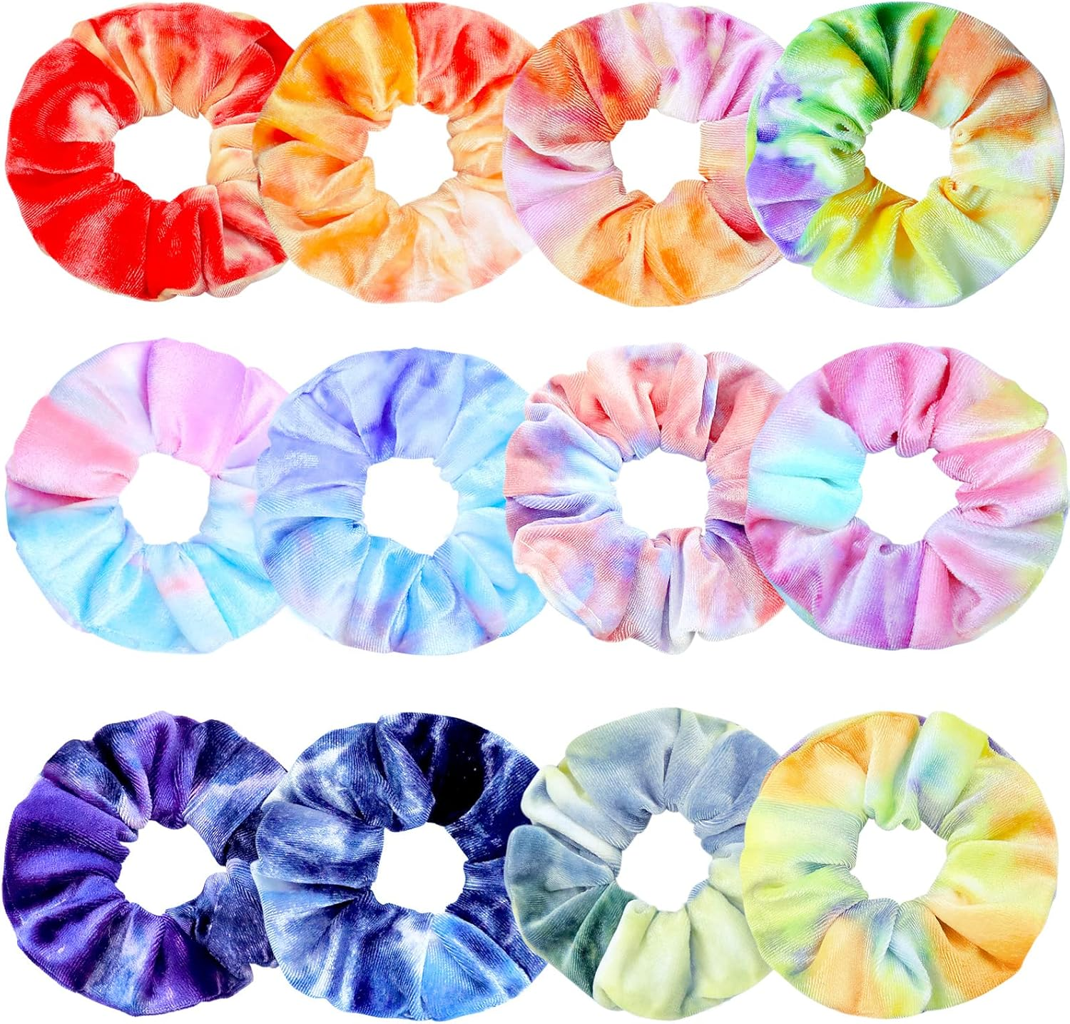 Kavya Scrunchies Velvet Soft Hair Bobbles Girls Elastic Hair Scrunchie Pack of 12 Hair Bands Hair Accessories Women and Girls (Tie-Dye) image number 1