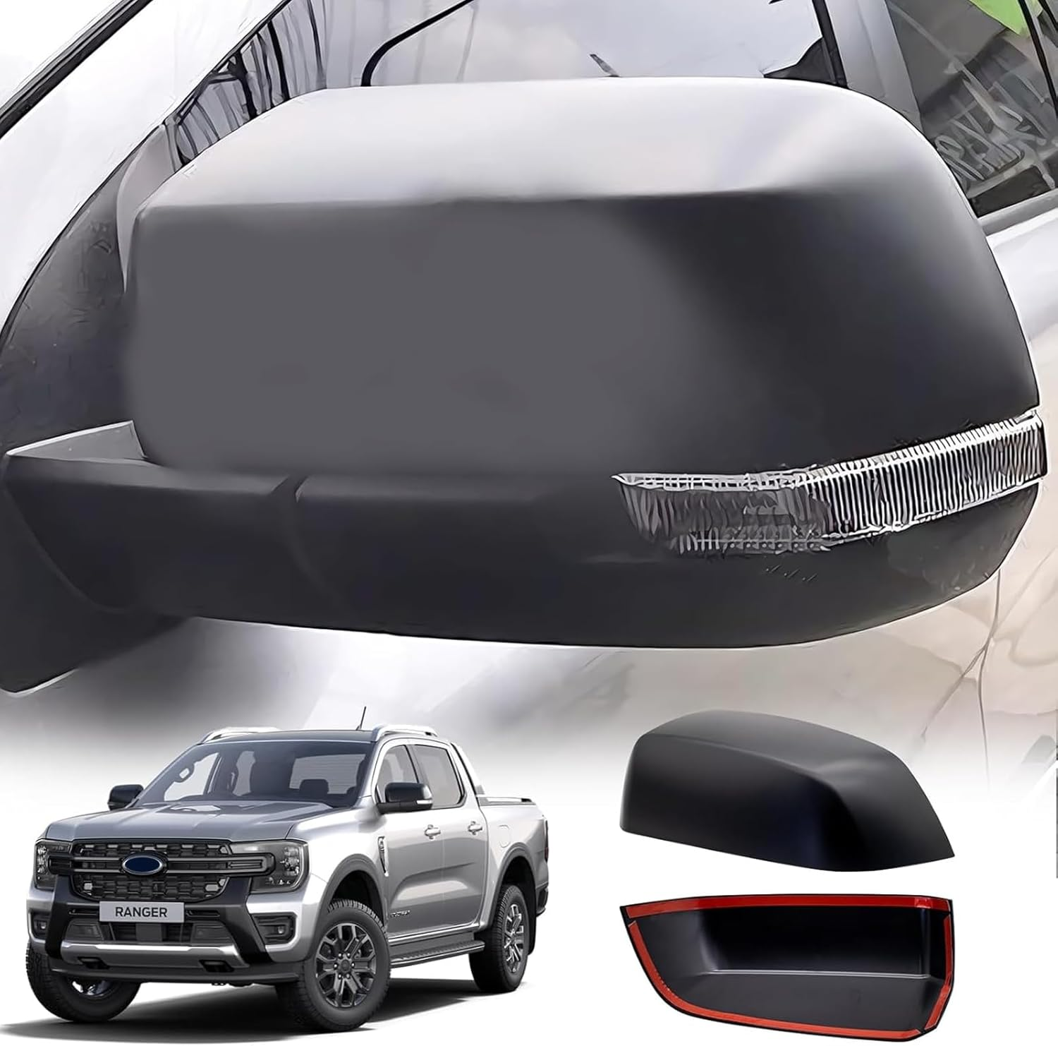 SUERAUTO4X4 Side Door Mirror Cover Cap for Ford Ranger and Ford Everest Next Gen 2022 2023 2024 2025 Accessories, Matte Black Left Right Side Door Rearview Wing Mirror Cover Trim, 2PCS image number 2