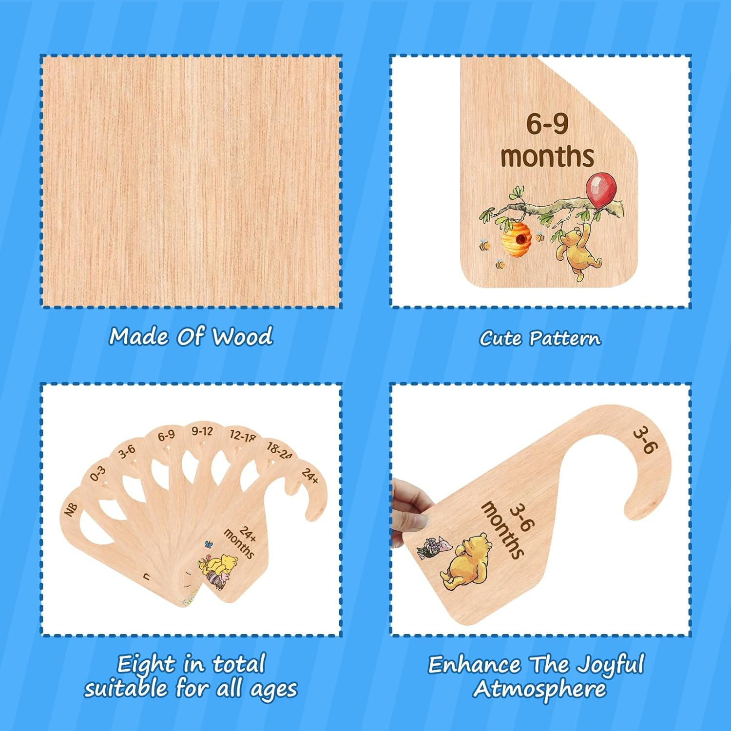 The Winnie Bear Baby Closet Dividers & Clothes Organizer for Nursery Decor Wooden Hanger for Newborn Baby Stuff from 0-24+ Months A118 image number 4