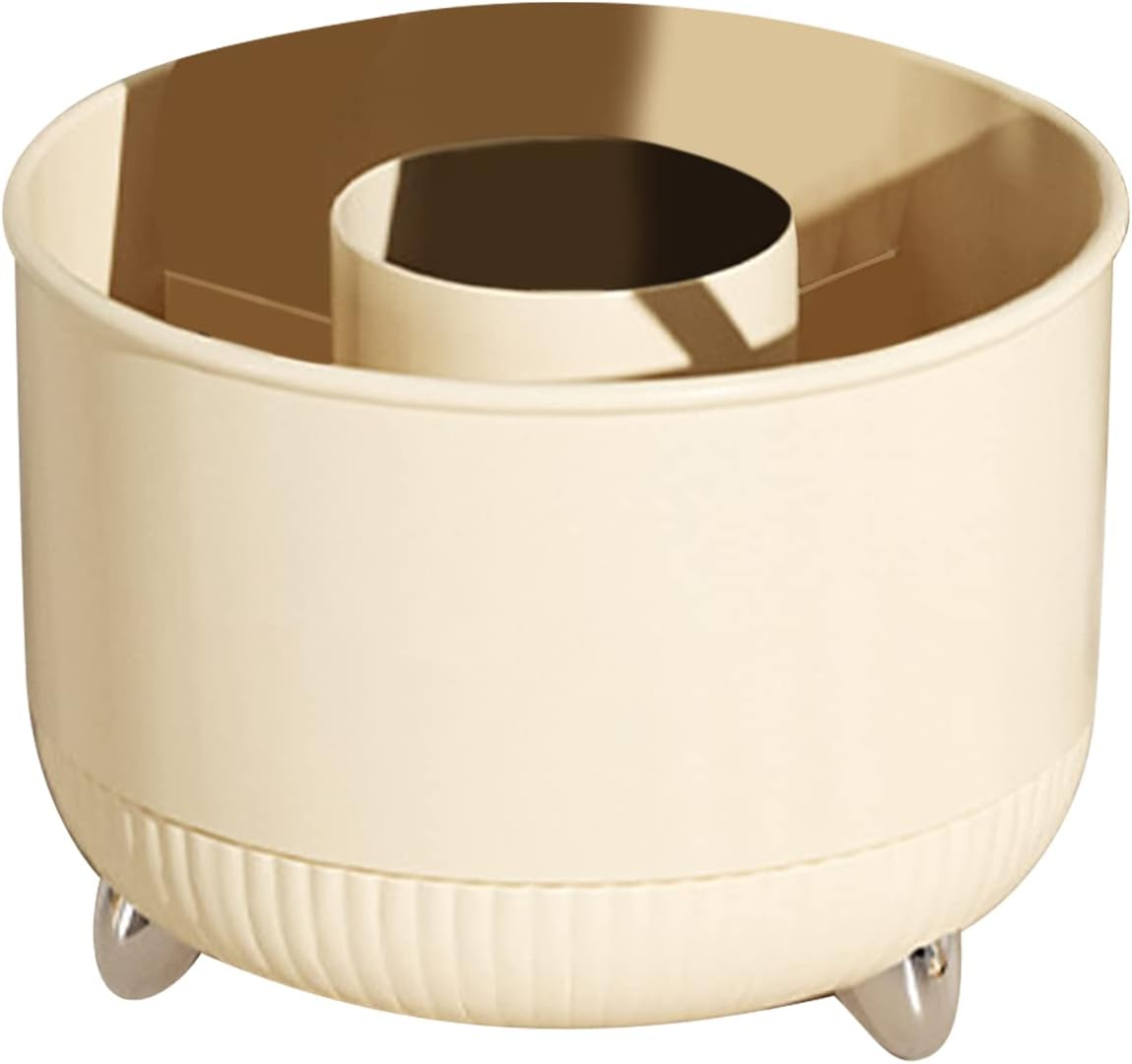 Jeffergarden Makeup Brush Holder White Makeup Brush Organizer Holder Organizer Cosmetic Storage Display Case 360 Degrees Rotating for Eyebrow Pencils Lipsticks (5 Grids) image number 4