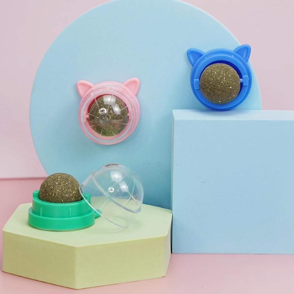 Catnip Ball Rotatable Lickable Tooth Cleaning Dental Toy for Cats and Kittens - Interactive Chew Toy with Wall Treats (Light Red) image number 3