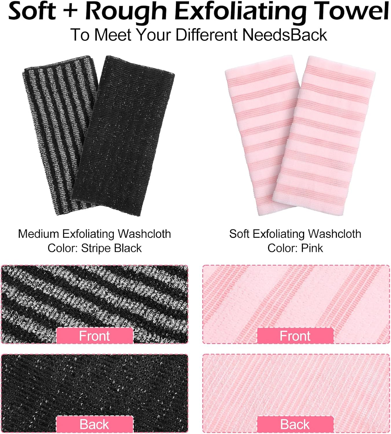 KFHENSOMR Exfoliating Washcloth Towel, 2Pcs Washcloths for Showering Body and Back, Soft Rough Exfoliating Back Scrubber, Body Exfoliator Loofah Sponge for Men Women image number 3