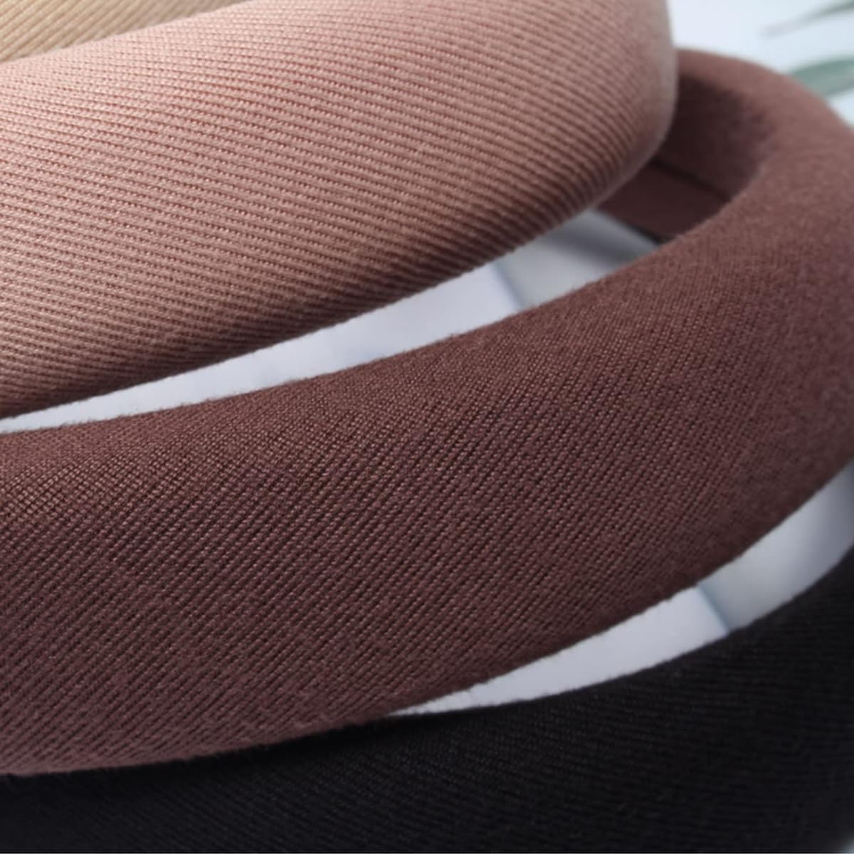3 Pcs Wide Headbands, Women Soft Sponge Padded Non-Slip Headbands for Women Hairbands Hair Accessories(Black Brown Khaki) image number 3