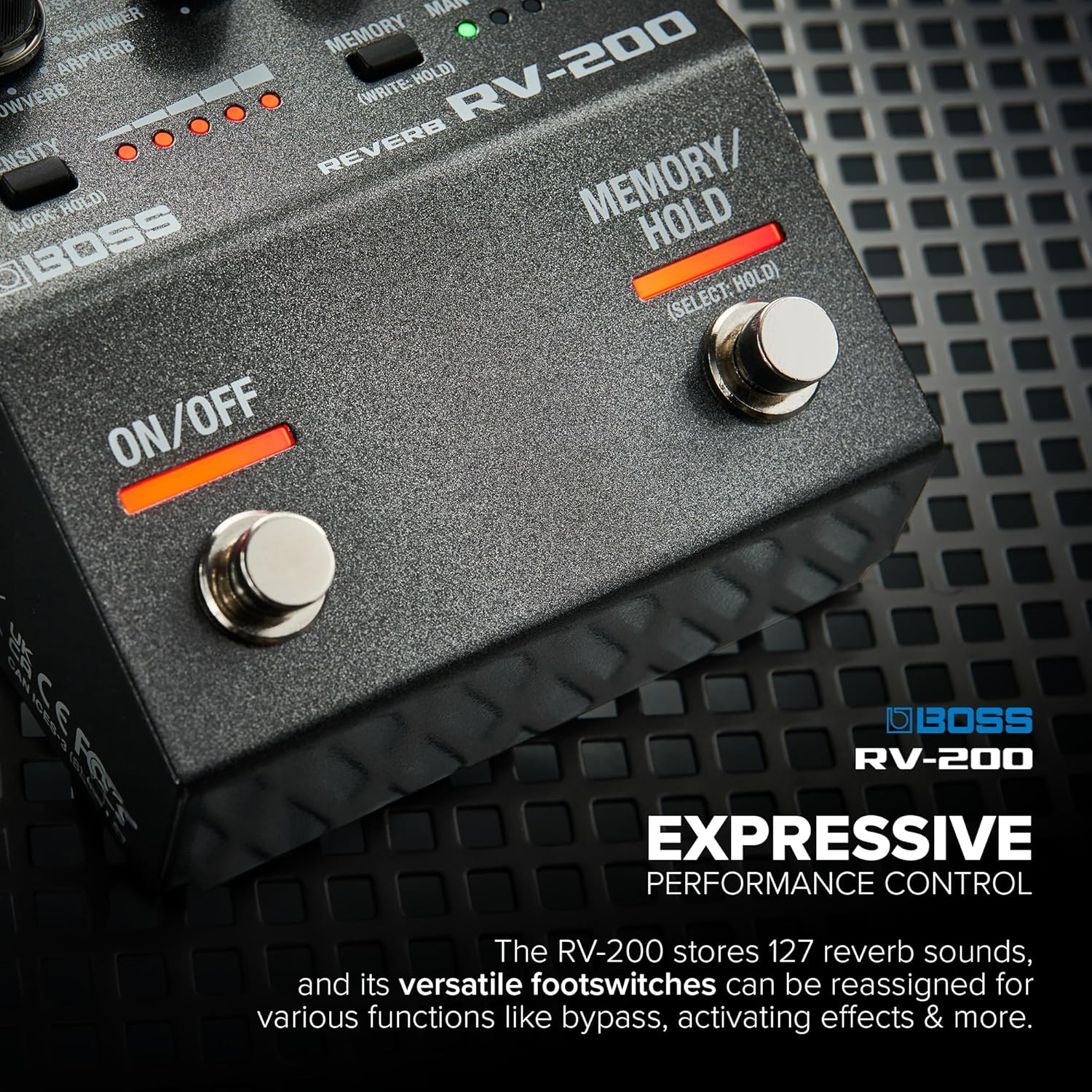 BOSS RV-200 Reverb | Premium Reverb Processing in a Streamlined BOSS 200 Series Effects Pedal Design for Guitar & Other Instruments | 12 Reverb Types Including Arpverb | 127 User Memories image number 5