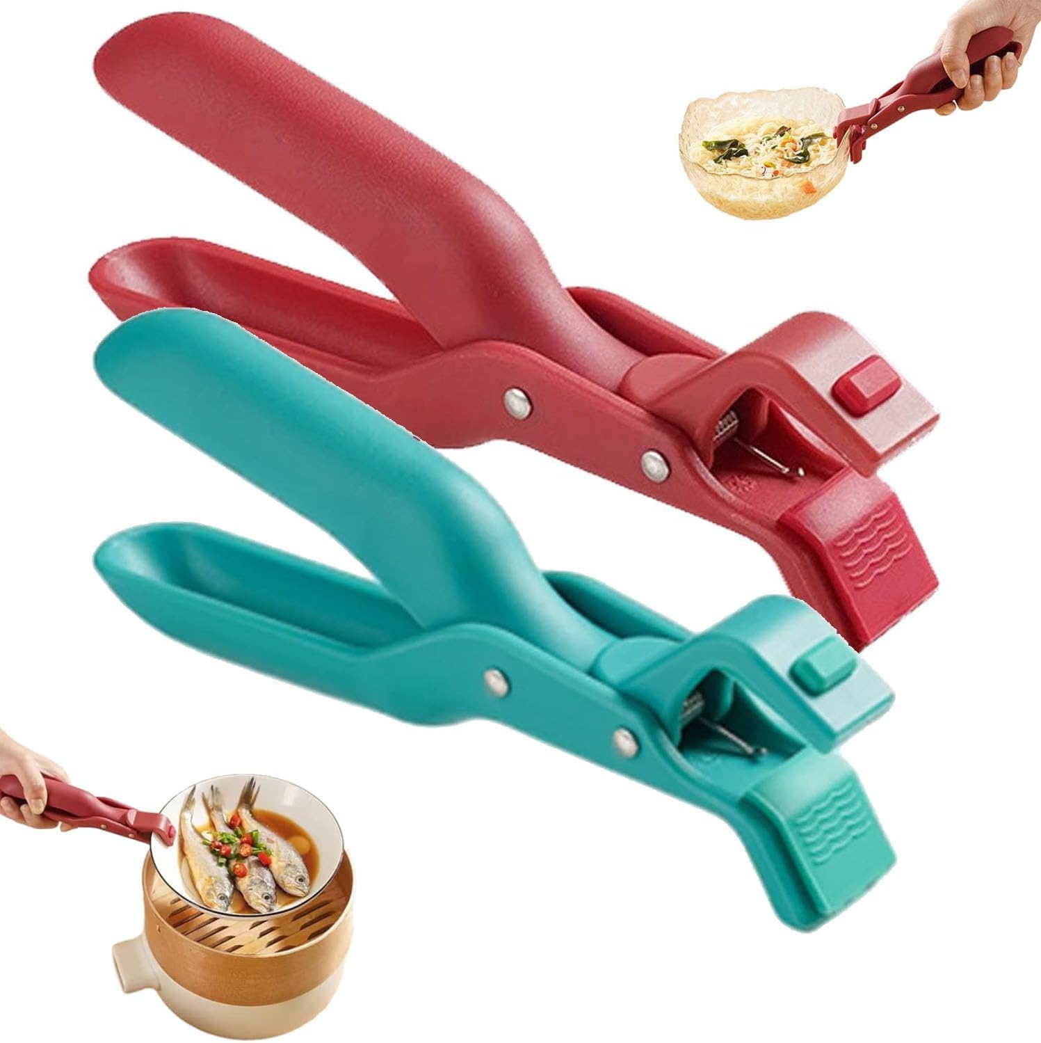 Hot Plate Gripper Tongs, Hot Plate Grippers, Pot Lifter Clip for Camping Cookware, Heat Resistant Silicone Tong Non-Slip Anti-Scald Bowl Clip for Moving Hot Plate or Bowls (Red)