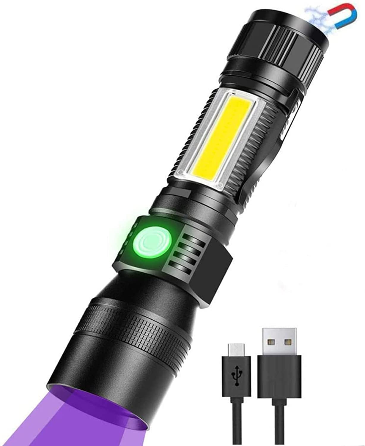 Fay Bless Blacklight Flashlights, 3 in 1 UV Flashlight Rechargeable Flashlight with Pocket Clip High Powered LED Light 7 Modes Waterproof (1Piece-With Battery)
