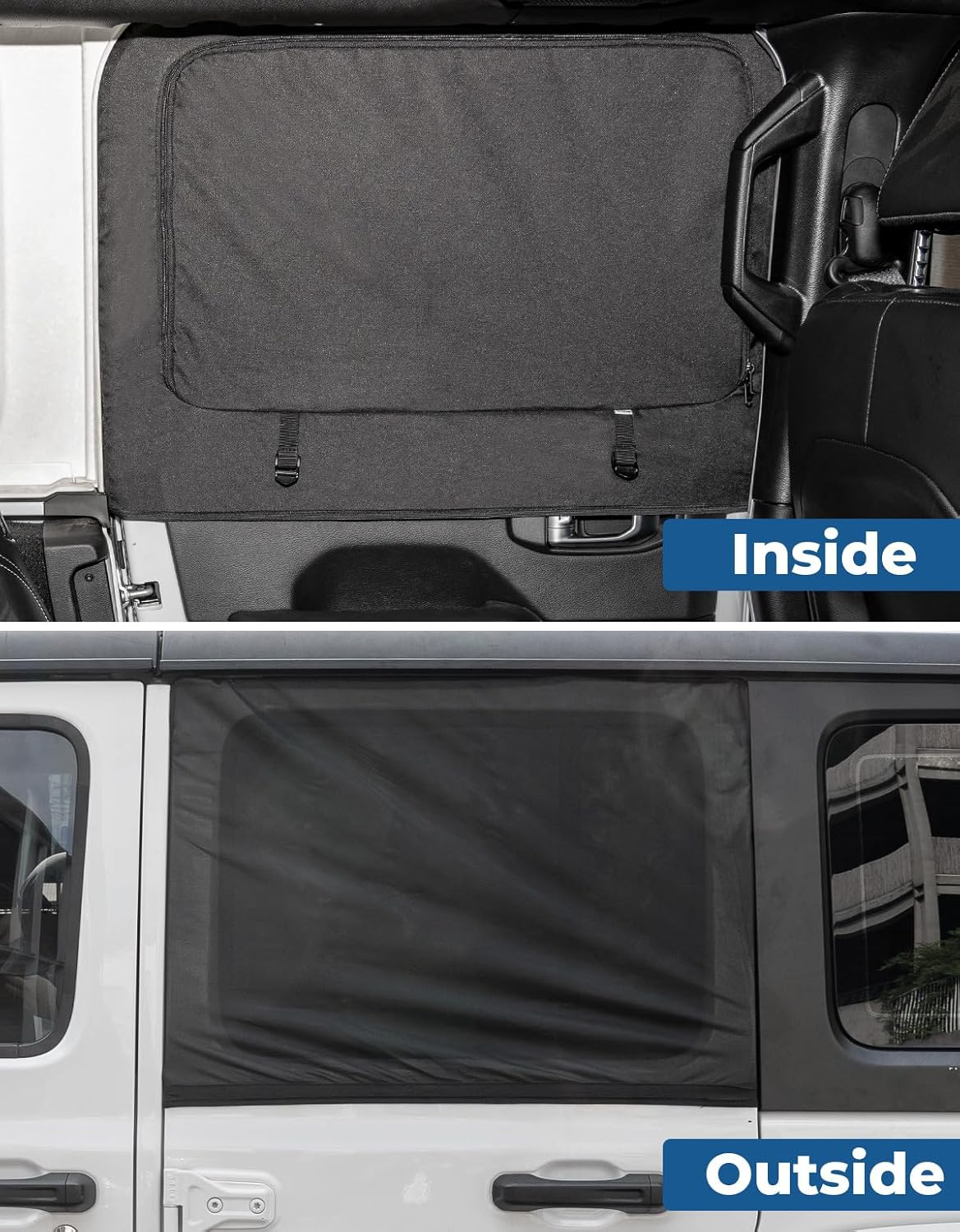 JOYTUTUS Rear Wrangler Side Window Sun Shade Camping Window Insect Screen Compatible with 2007-2024 Wrangler JK JL 4 Doors Gladiator JT, Car Window Covers for Privacy Blackout 2 Pcs image number 1