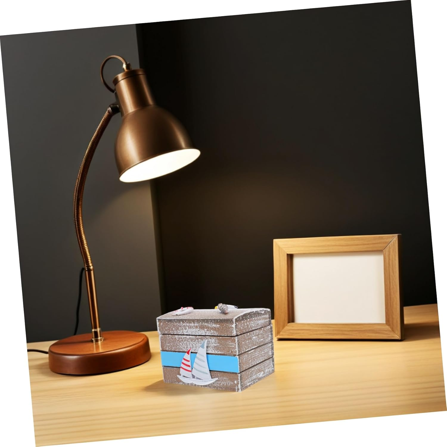 Wooden Treasure Chest - Nautical Decorative Box for Keepsake Storage - Small Wooden Trinket Box for Jewelry and Keepsakes image number 3