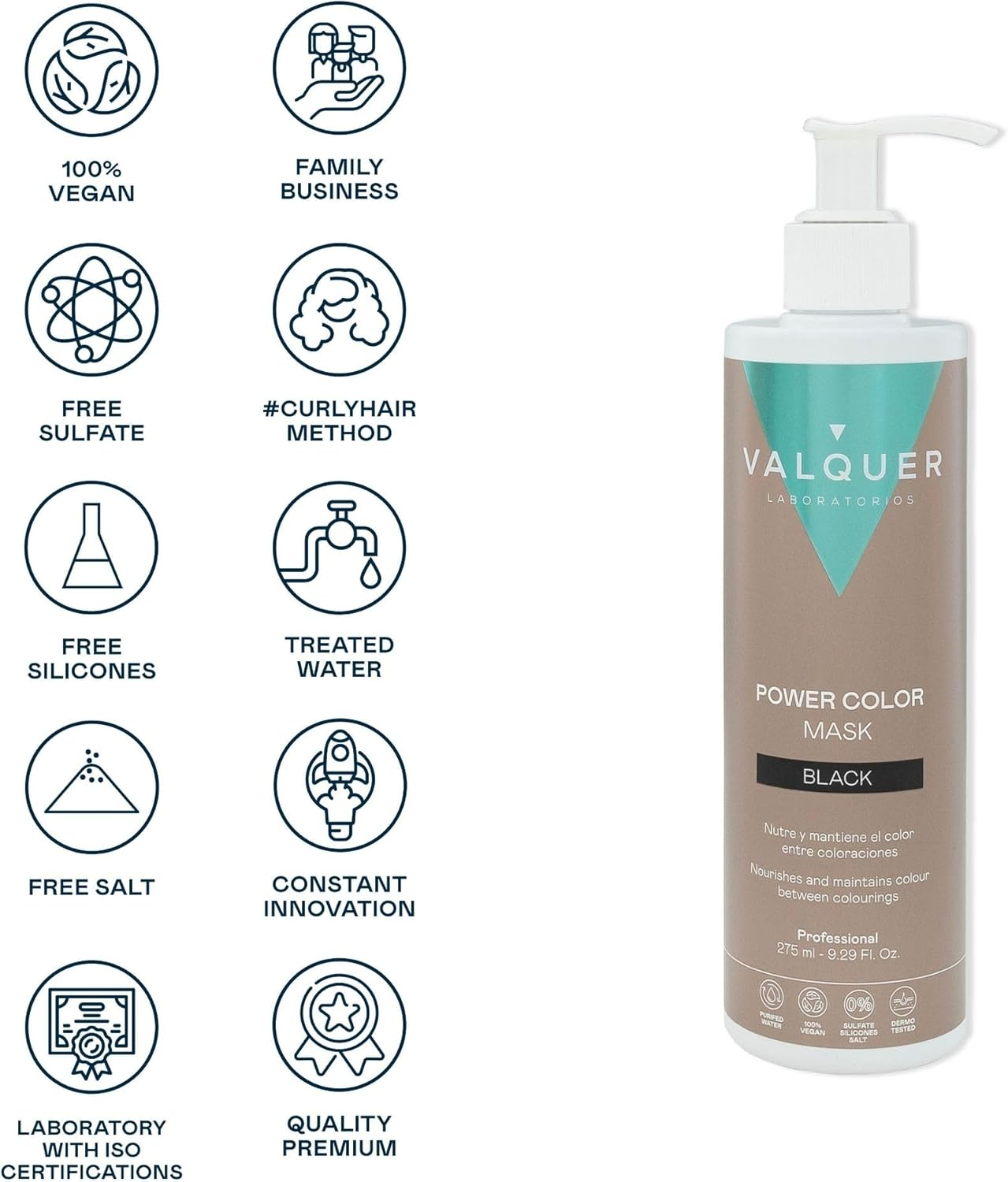 Valquer Power Colour Mask Vegan and Silicone Free Formula Gives Hair Colour 290 Ml Black image number 4