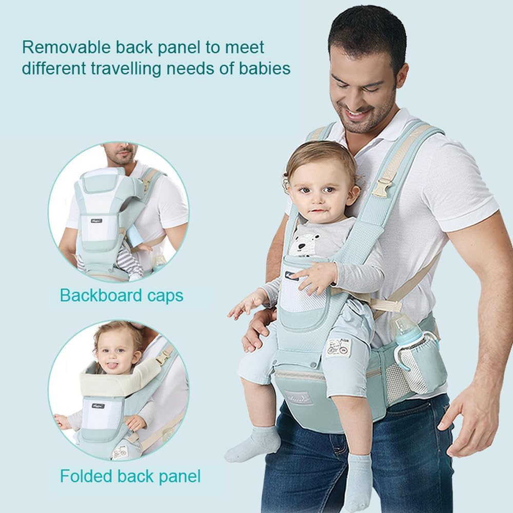Zolyet Baby Carrier with Waist Stool/Hip Seat 15 Ways to Carry Fro & Back Carry Infa Holder Carrier for Newborns to Toddlers All Seasons Use Blue image number 2