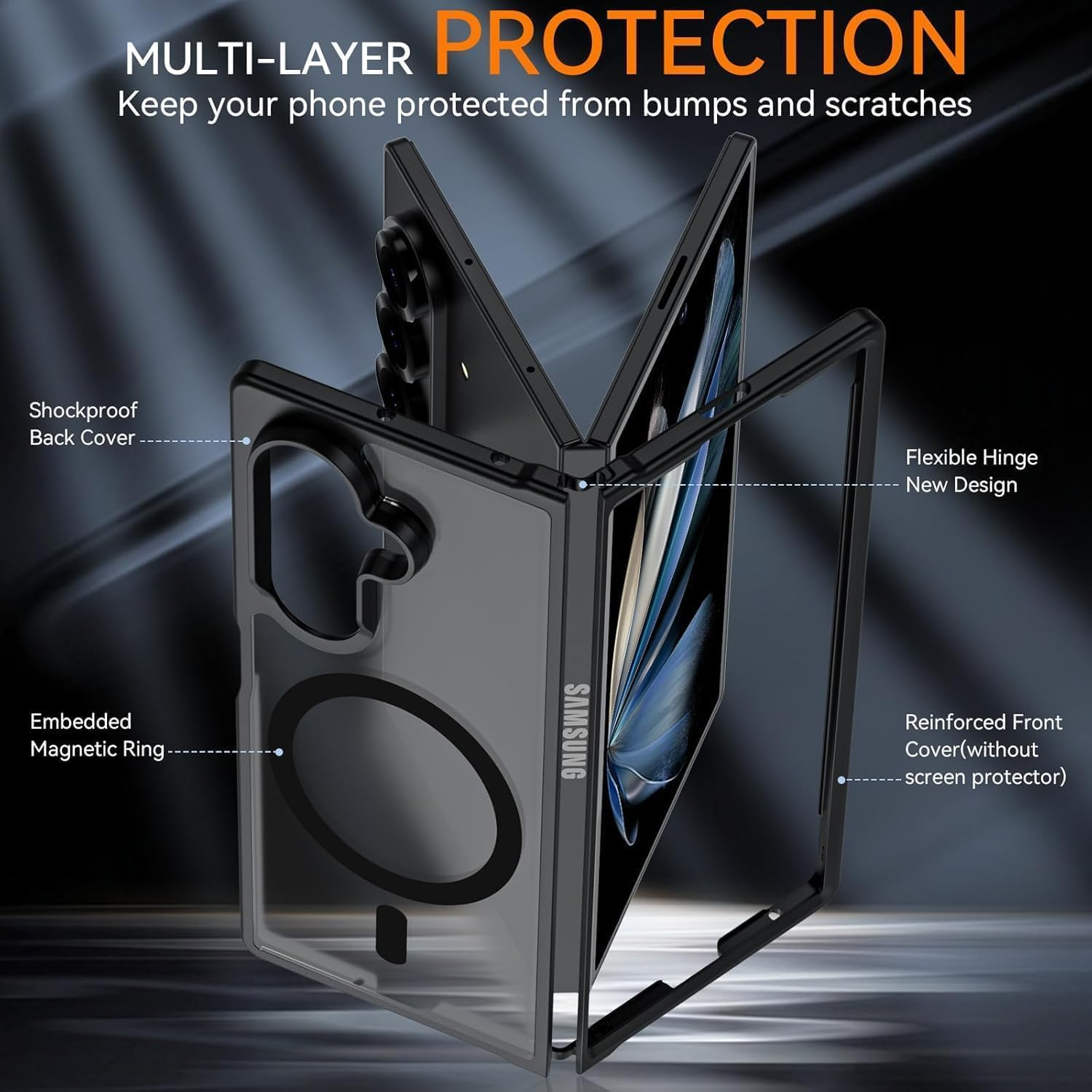 Case for Samsung Galaxy Fold 7: Magnetic Case for Samsung Galaxy Fold 7 (Compatible with Magsafe) - Anti-Yellowing Slim Thin Shockproof Hard PC with Camera Protection Phone Cover (Black) image number 3