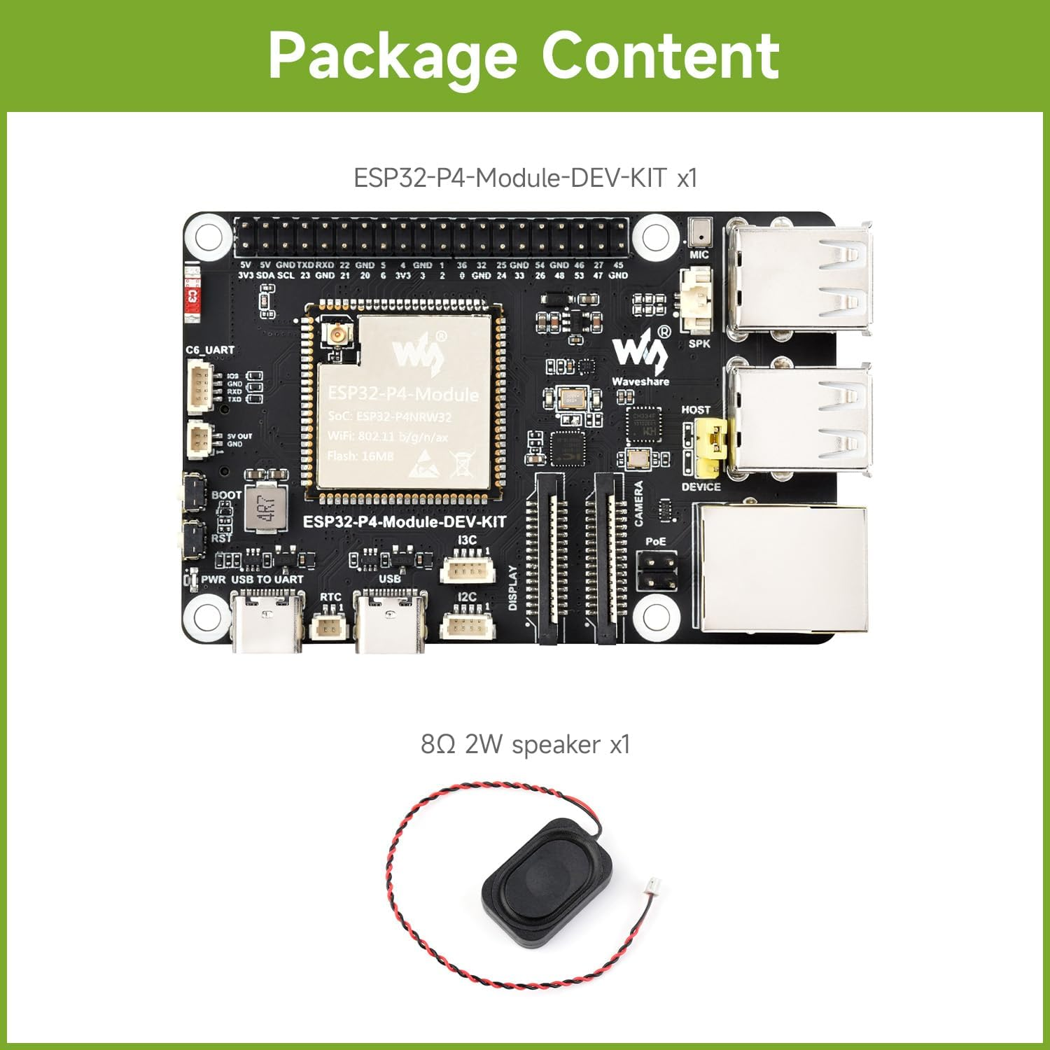 Waveshare Esp32-P4-Module Basic Kit, Esp32-P4-Module High-Performance Development Board, Based on ESP32-P4 & ESP32-C6, Supports Wi-F 6 & BT 5/BLE, with Speaker image number 4