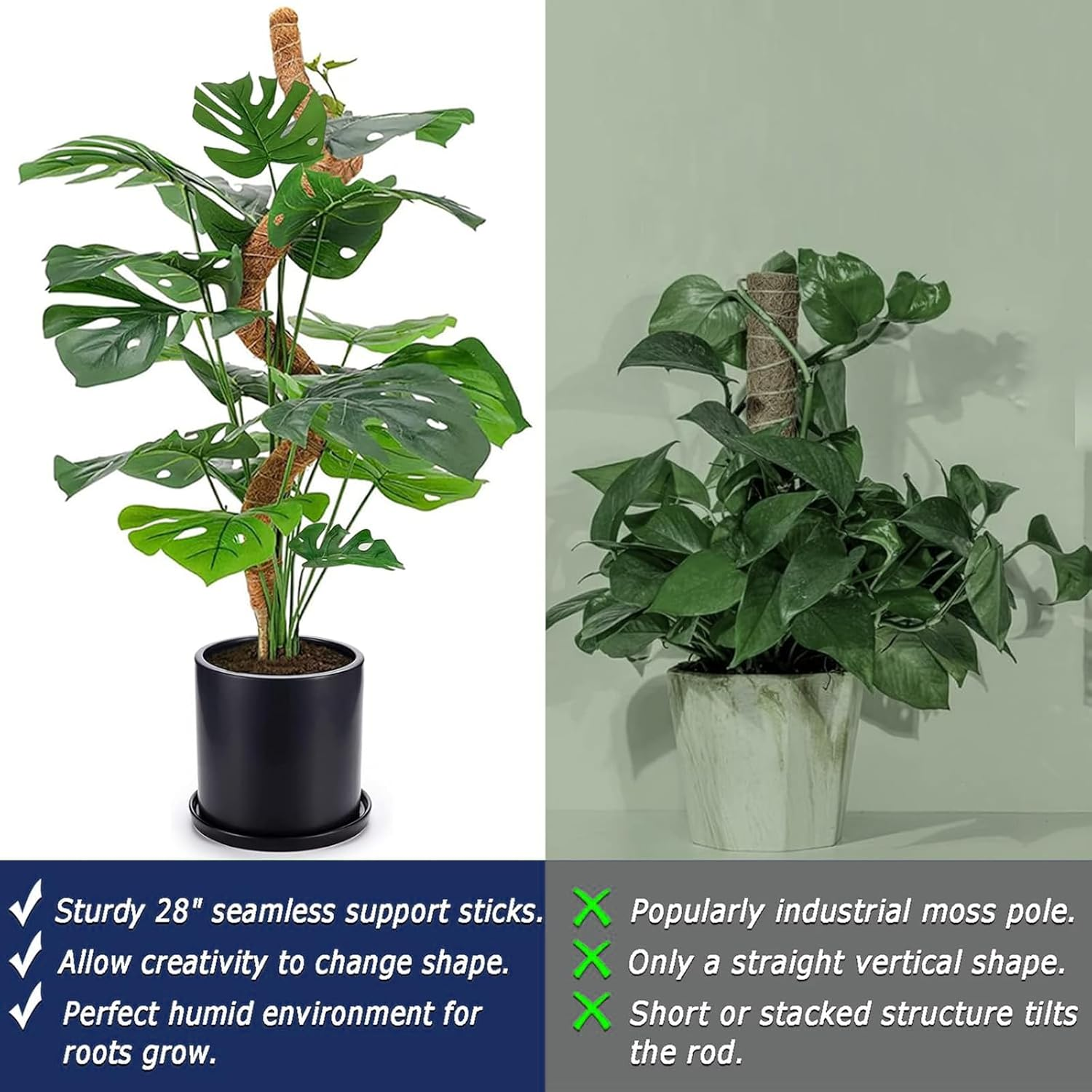 2Pack Moss Pole for Plant Monstera, Bendable Moss Pole for Climbing Plant Moss Pole for Plants Indoor, Plant Support Stakes for Indoor Potted Plants to Grow 70CM (2-Pack 70CM) image number 6