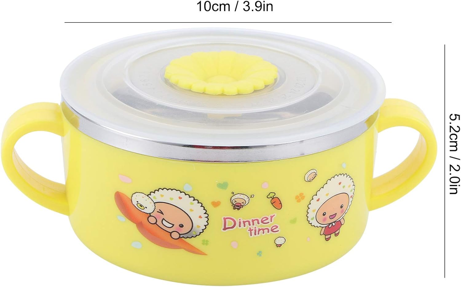 Children Cartoon Stainless Steel Feeding Bowl Heat Insulation Baby Rice Bowl Kids Kitchen Utensils (Yellow)