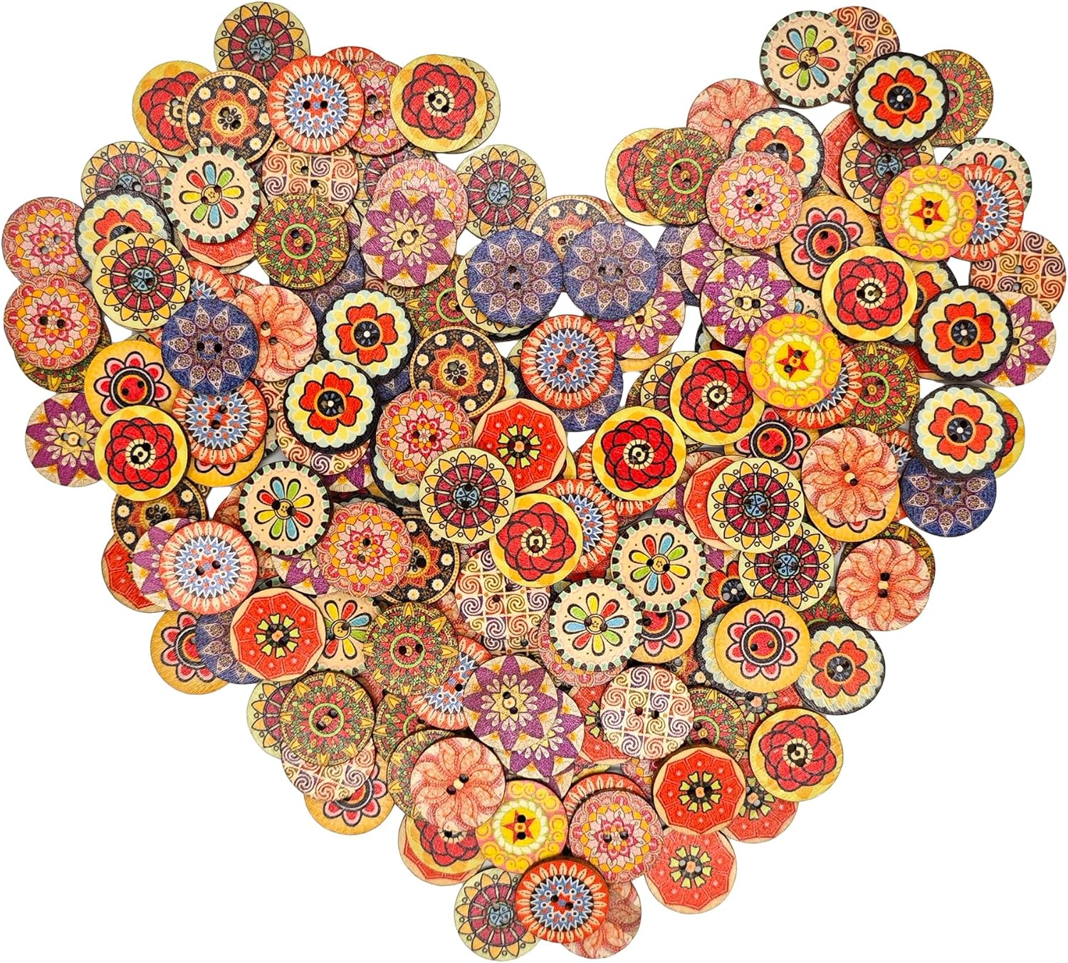 CANDEOLA 120-Pcs 1" Big Mixed Vintage Flower Wooden Buttons | Bulk Assorted Colors Natural Wood Buttons for Sewing Clothes Crafts Decorations (25Mm) image number 2