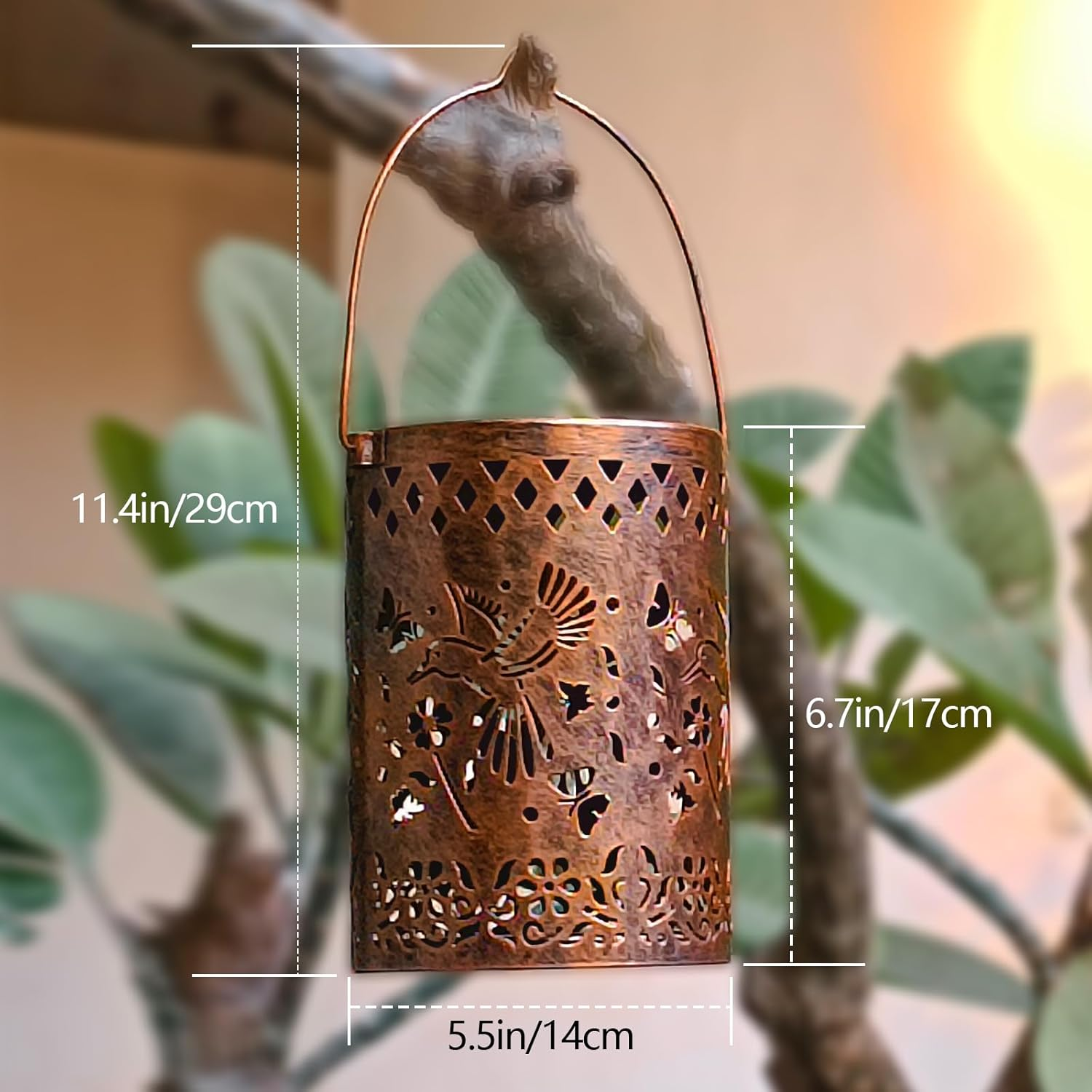 Solar Lanterns Outdoor Waterproof Hummingbird Garden Decor Lantern Birthday Gifts for Women Mom Grandma, Hanging Solar Lights Metal Solar Decoration outside for Yard, Patio, Backyard, Porch, 2 Pack image number 2