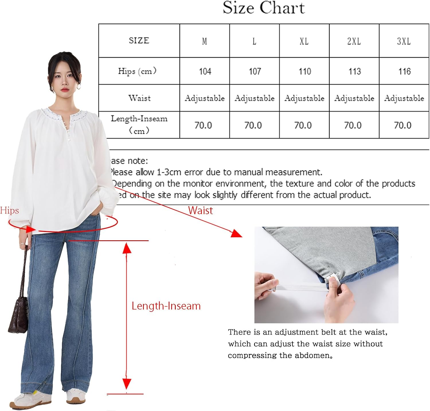 Pregnant Jeans Trousers Women'S Adjustable Waistband Wide Bootcut/Flare Stretch Denim Lounge Trousers with Pockets for Small Women up to 170 Cm image number 2