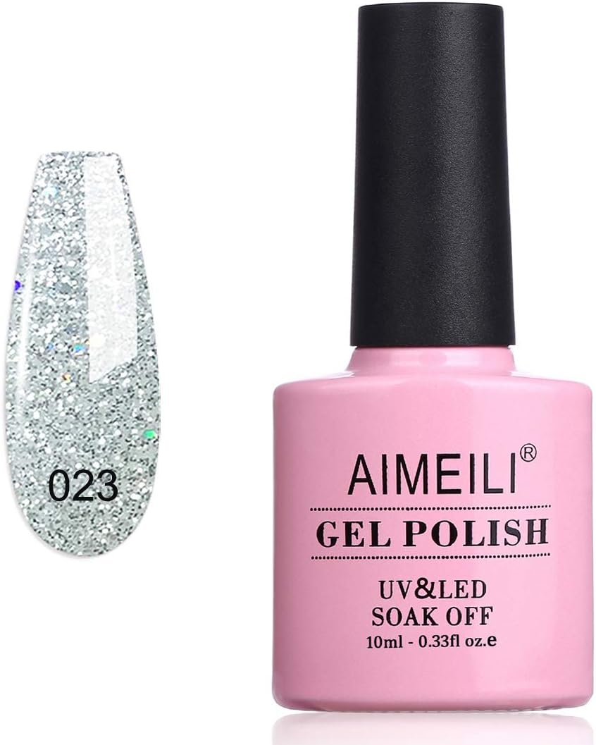 AIMEILI Soak off UV LED Gel Nail Polish - Silver Glitter Explosion (023) 10Ml