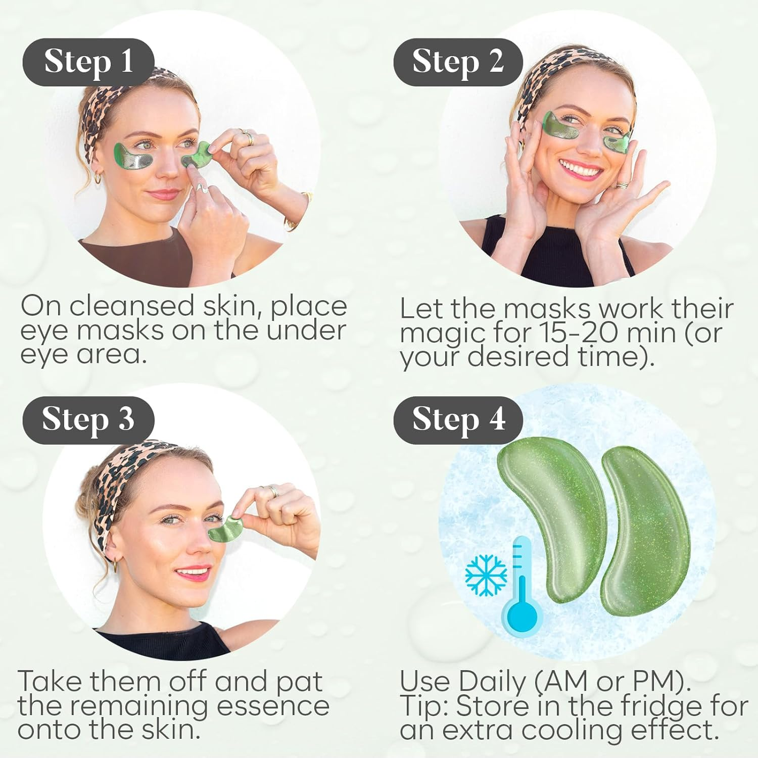 BLOOMORA Green Tea under Eye Patches (30 Pairs) - for Dark Circles & Puffiness - Hydrating Green Tea Eye Mask image number 3