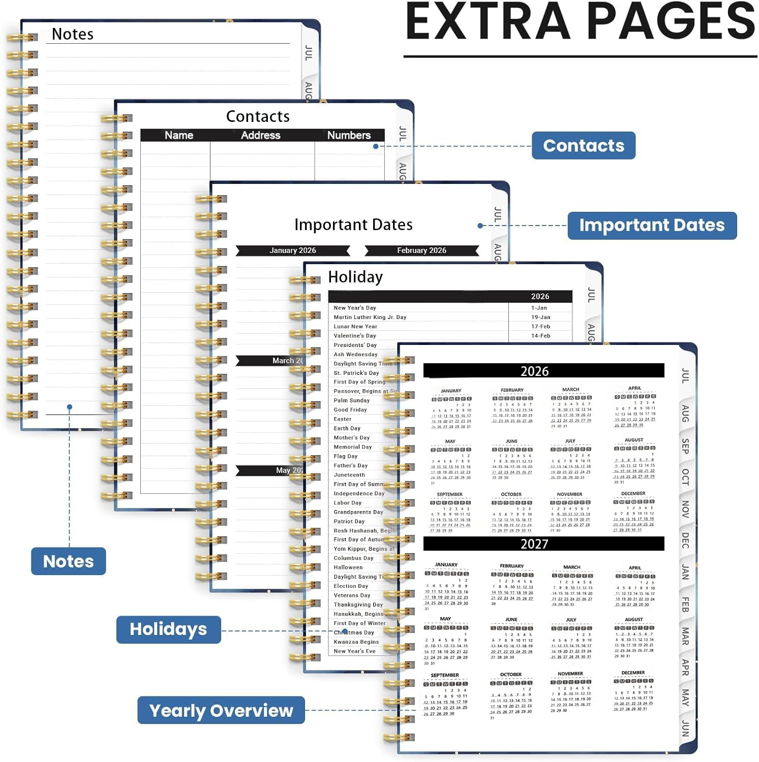 Academic Planner 2026 Weekly and Monthly, Jan 2026 - Dec 2026, 6.5" X 8.5" with Monthly Tabs, Pockets, Spiral Bound for Office School - Saffron image number 7