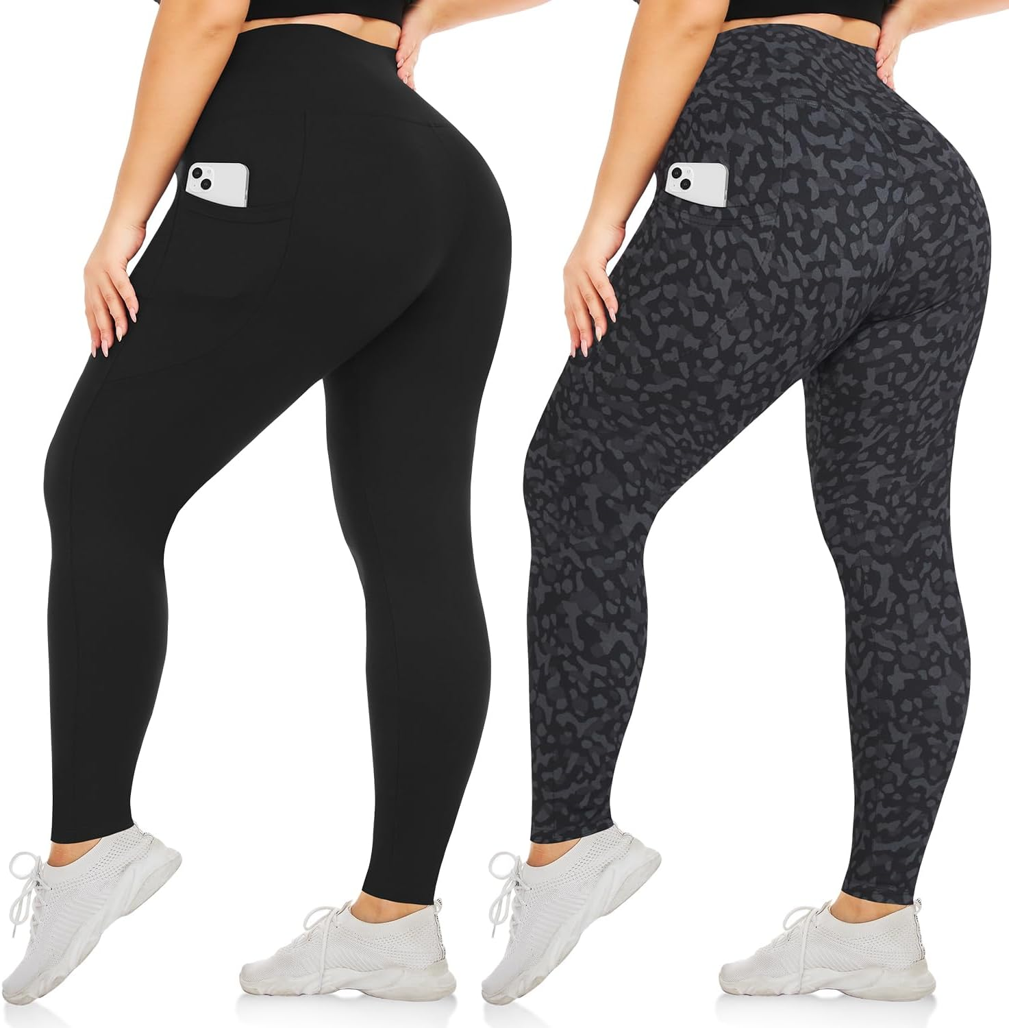 Yeug Women'S plus Size Leggings with Pocket-High Waist Tummy Control Yoga Pants Workout Running Black Leggings