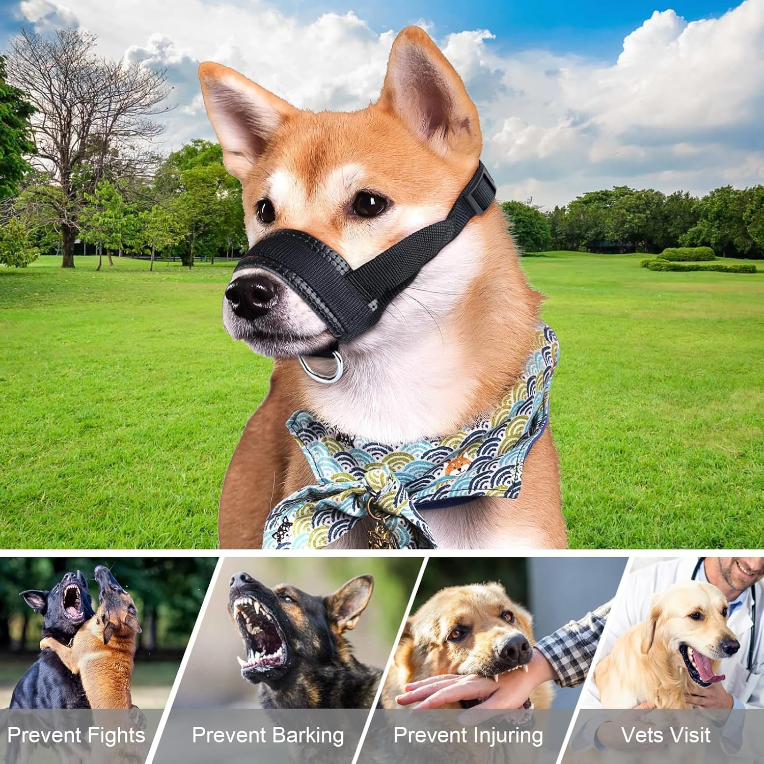 Nylon Muzzle for Dogs, Adjustable Loop, Breathable, Safe, Quick Fit for Small, Medium Dogs, Prevents Biting, Chewing and Barking image number 3