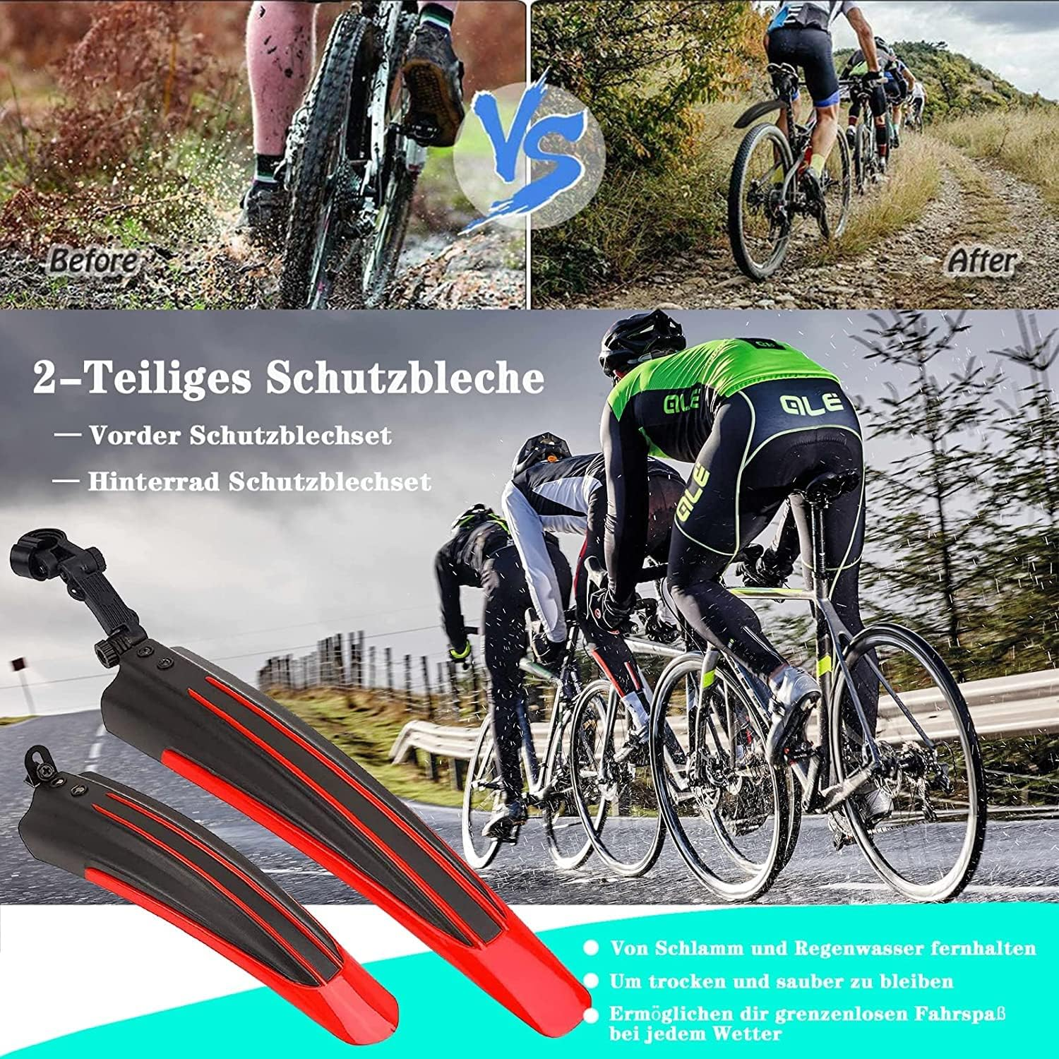 Bike Mudguard Set Bicycle Fender Mountain Front & Rear Mud Guard Universal Mudguard Bike Cycling Tires Fenders Full Cover Thicken Widen Adjustable Bike Mudflap Fit for 20/22/24/26 Inch MTB Road Bike image number 5