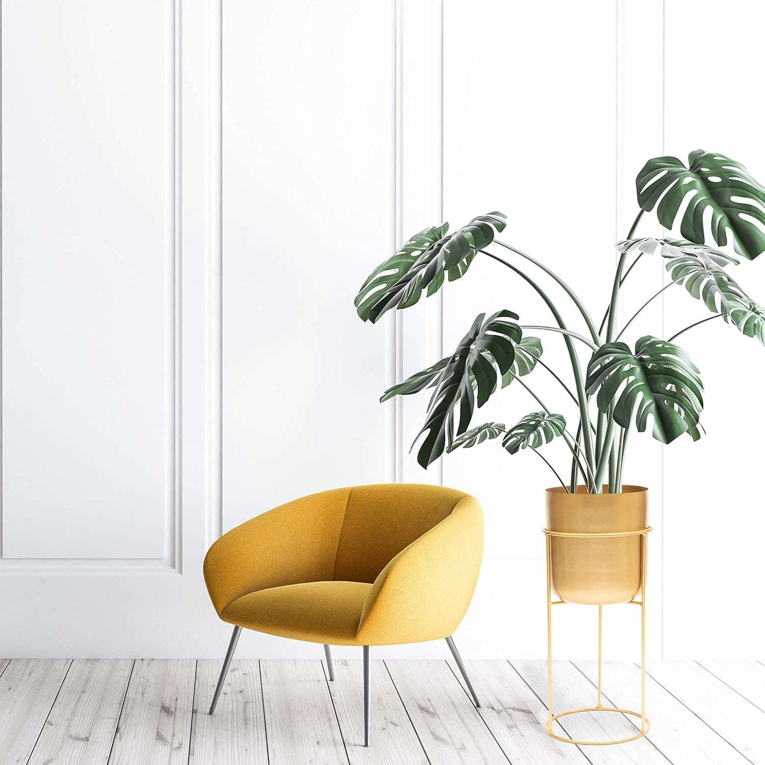 Olly & Rose Matt Metal Plant Pot with Gold Plant Stand - Tall 50Cm Large Plant Pot Indoors with Stand - Large Decorative Planter image number 5