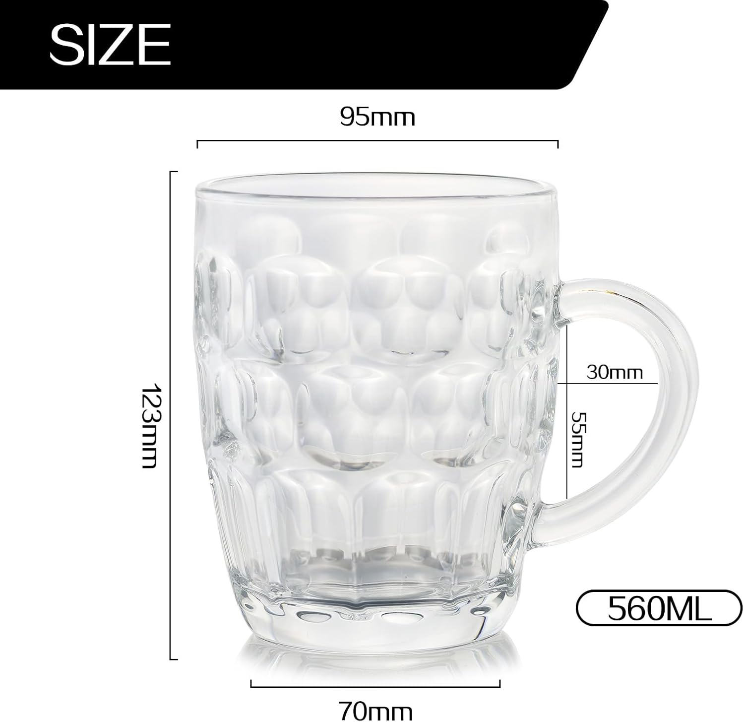 6 Pcs Glass Beer Mugs Large Beer Lead-Free Steins with Handle Traditional Stein for Bar Alcohol Coffee Teas Hot Cold Beverge image number 3