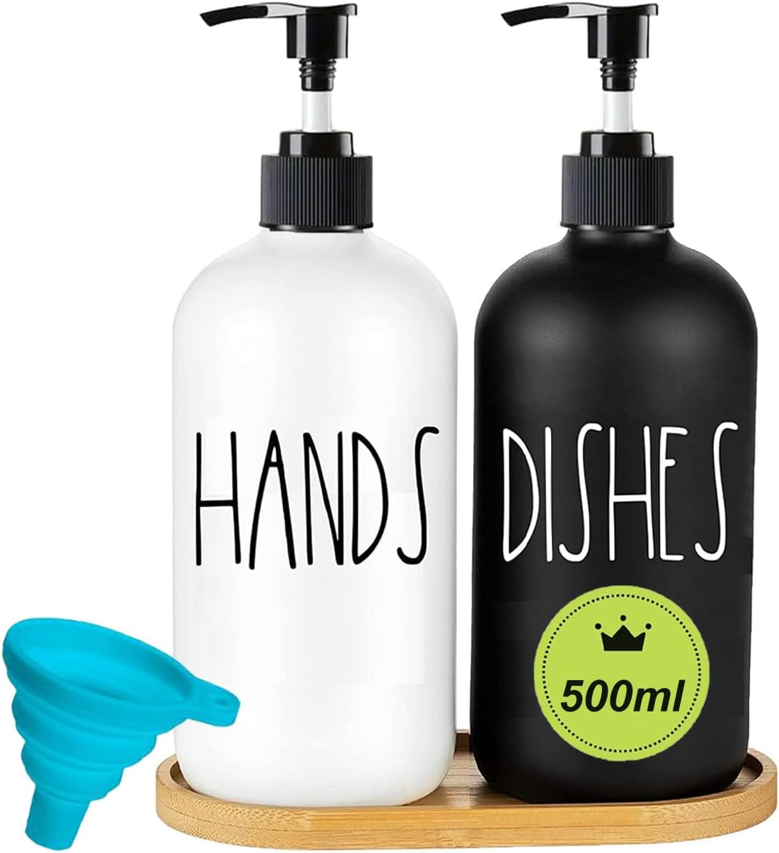 AXIM Glass Soap Dispenser Set,Versatile Lotion Liquid Soap Dish Dispenser,2 PCS 500Ml Shampoo Lotion Hand Soap Dispenser for Kitchen Deco,Bathroom, Countertop (Black+White)
