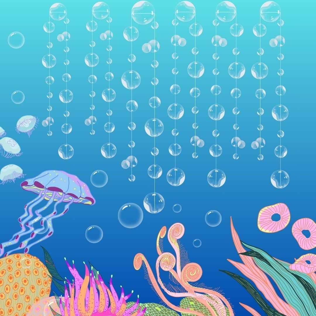 6 Pcs White Bubble Garlands Decorations, PVC Mermaid Birthday Decorations, 3D Bubble Coutout Garland under the Sea Party Decorations for Kid&rsquo;S Birthday Party, Little Mermaid Party Favors Supplies image number 2