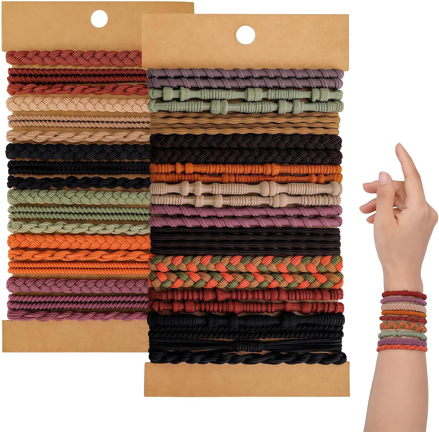 Vesavifaka Boho Hair Bobbles 42 Pieces, Hair Accessories for Women and Girls, Hair Scrunchie Bracelets, Ponytail Holder for Girls with Thick Thin Hair, Soft 2-In-1 Hair Bobbles without Hair Damage