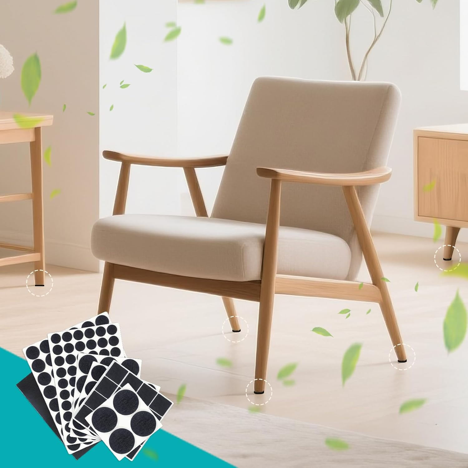 HNR 15 Mm Felt Pads, Pack of 108 Self-Adhesive Felt Pads, 3 Mm Thick, Floor Protection for Furniture Legs, Chair & Table Legs (Black) image number 2