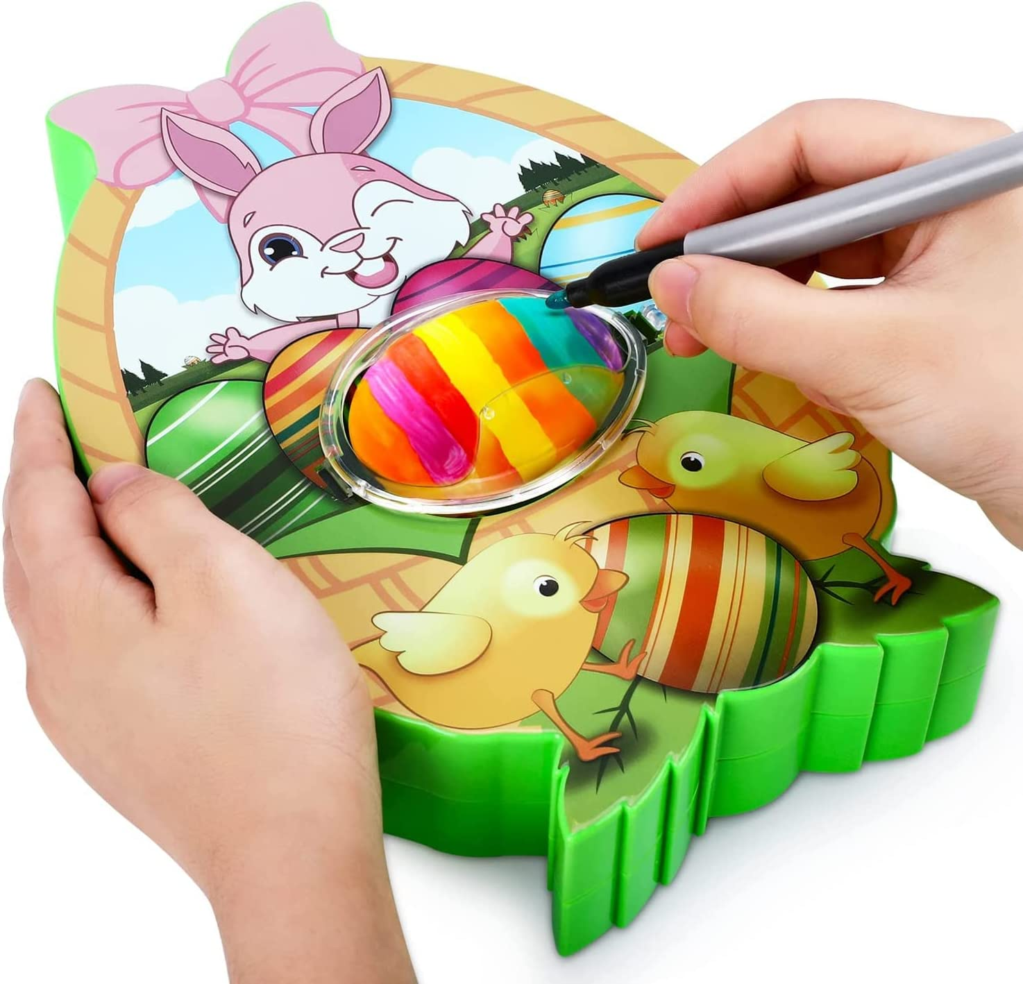 Easter Egg Decorator Kit, Egg Painting Kit with Egg Spinner, Easter Egg Coloring Kits with 3 DYE Eggs, 8 Colorful Quick Drying Markers, DIY Easter Eggs Painting Decorating for Kids Gifts image number 6