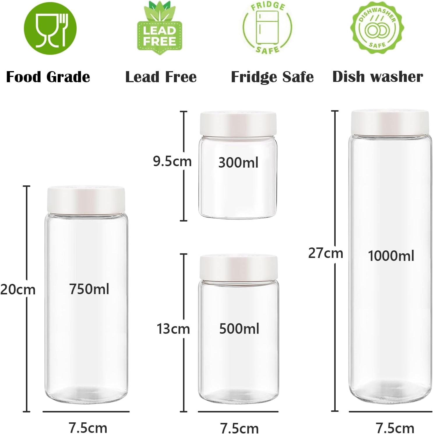 Blissora High Borosilicate Glass Jars with Lids Air Tight, Mason Jars, Overnight Oats Container Jar, Food Storage Containers for Meal Prep Spice Cookie Cereal Sugar Jam Snacks (750Ml, 4 Pack) image number 6