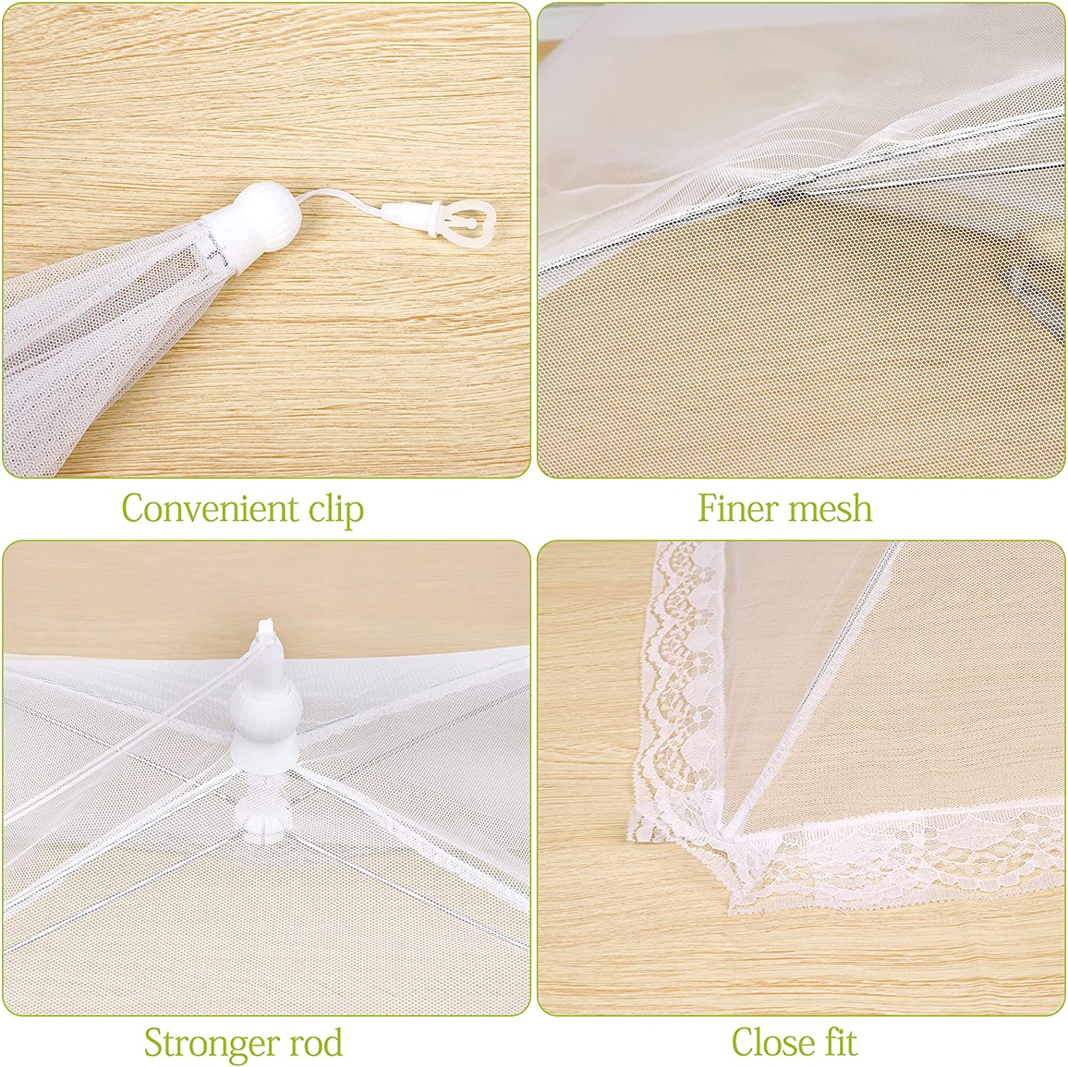 Food Cover Food Tent Set, 2 Extra Large 40"X24" and 6 Standard 17"X17" Mesh Food Covers for Outside, 8 Pack Collapsible, Reusable Pop-Up Umbrella Food Nets for Picnics, Outdoor Camping, Parties, BBQ image number 4