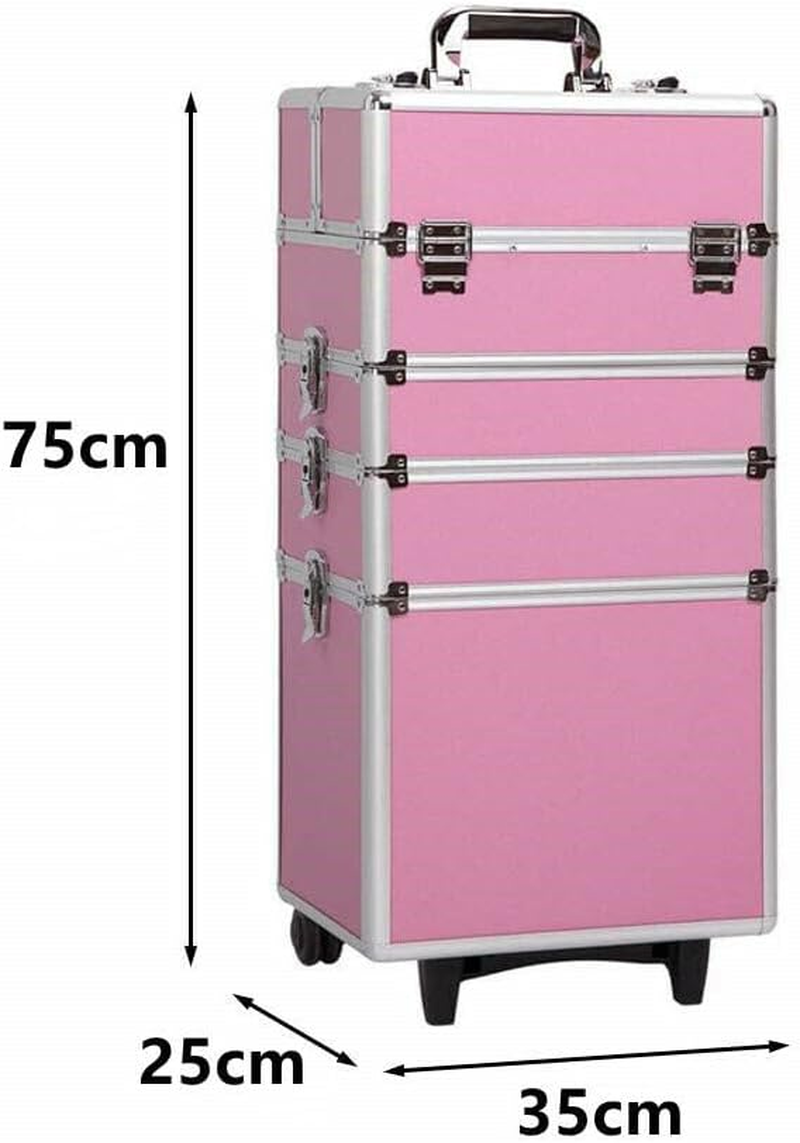 LEDON 7-In-1 Portable Makeup Trolley Case &ndash; Professional Beauty Hairdressing & Cosmetic Organizer with Wheels, Adjustable Dividers, Sliding Trays & Lockable Storage (Pink) image number 6