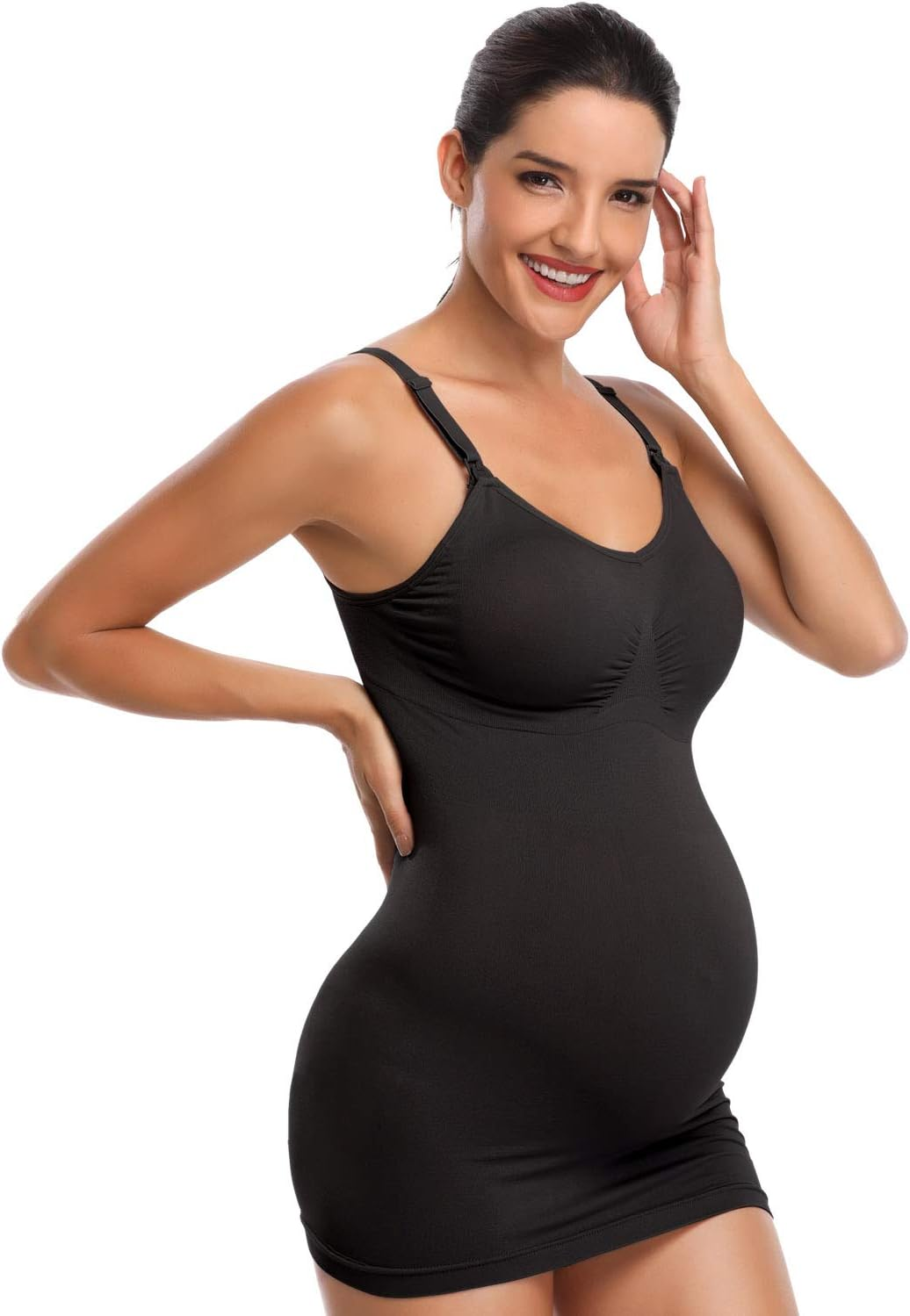 BRLIDO Womens Nursing Tank Tops Built in Bra for Breastfeeding Maternity Camisole Brasieres, Black Grey Green, Large image number 6