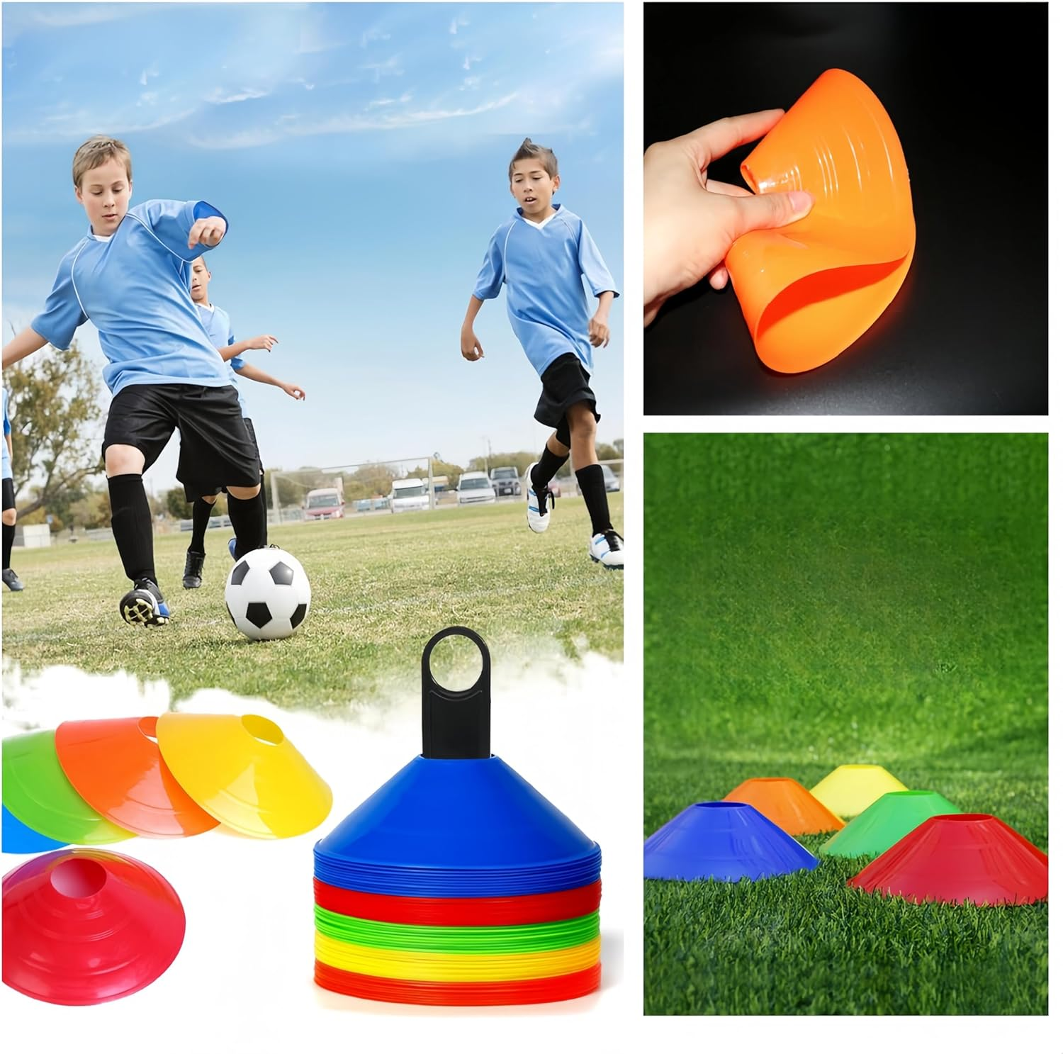 Loopunk 50 Pro Disc Cones, Agility Soccer Cones with Carry Bag and 2 Whistle, Agility Training Equipment for Training, Kids, Basketball, Field Cone Markers, Soccer Training and Other Sports and Games. image number 4