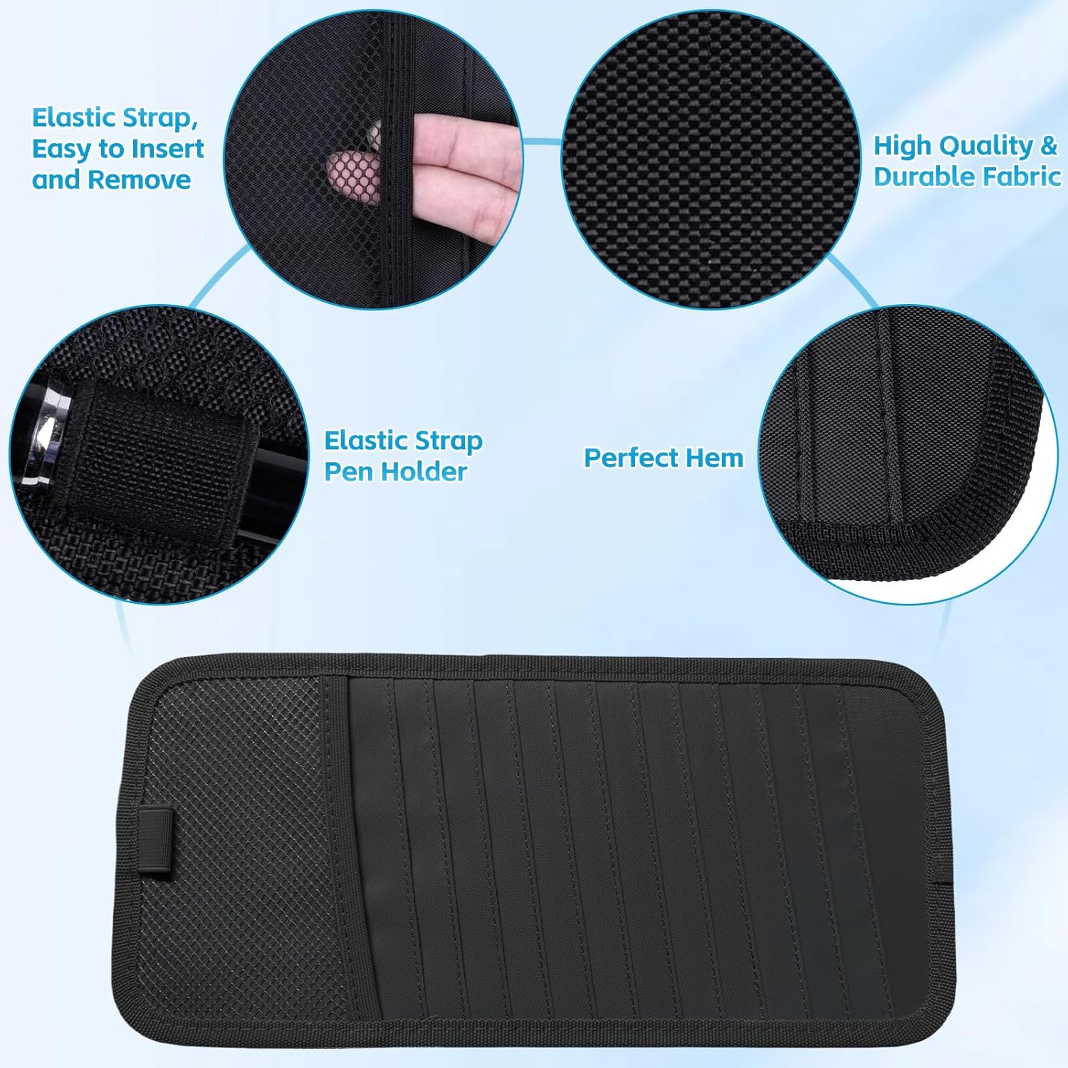 CD Visor Holder for Car, 12 DVD Case, Vehicle Sun Visor CD Storage Organizer 1 Mesh Pocket 1 Pen Holder and Elastic Strap image number 2