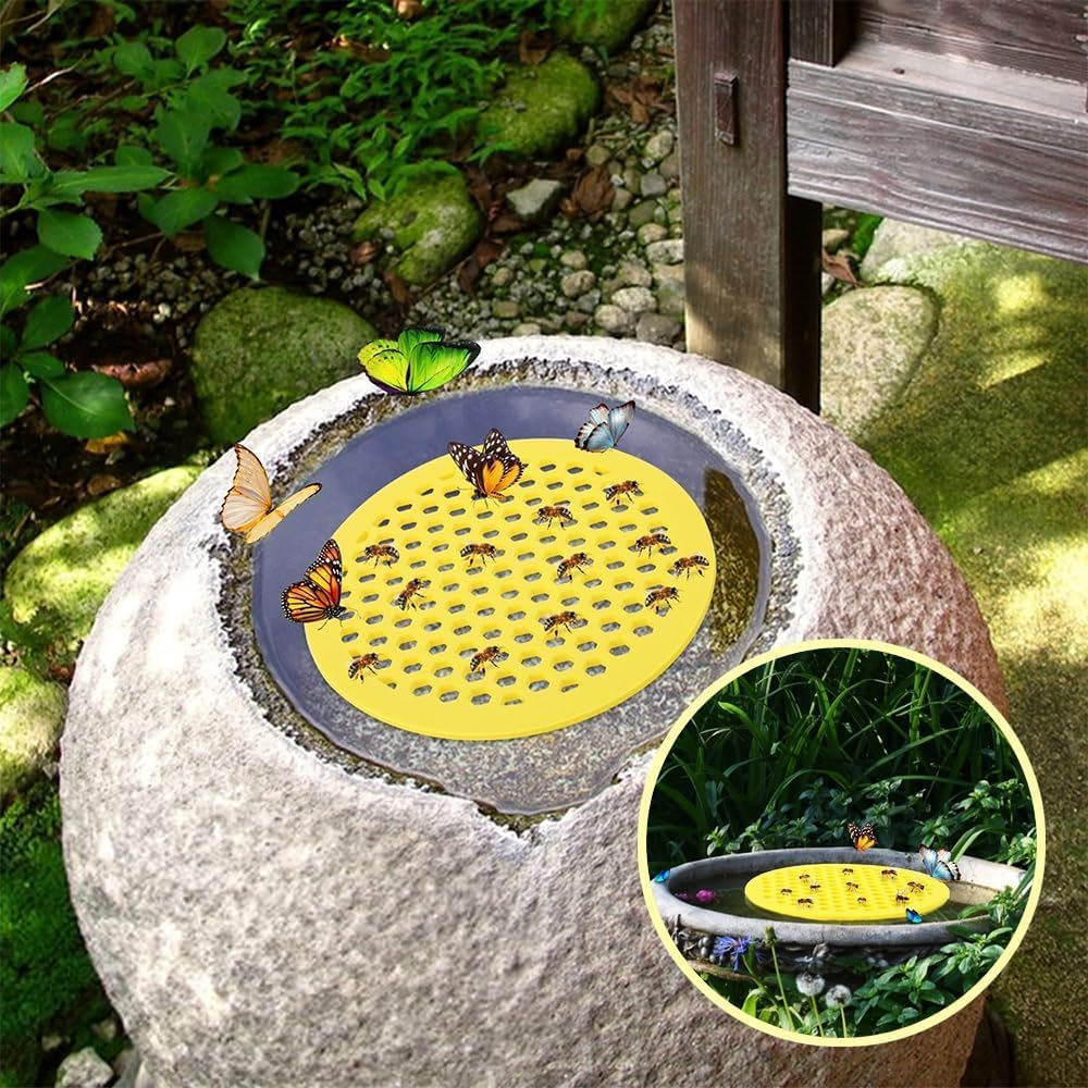 Floating Bee Island Butterfly Feeder Drinker, 4Pcs EVA Foam Bee Feeder and Butterfly Drinking Station, EVA Foam Floating Bee Waterer Butterfly Watering Station, round Shaped image number 5