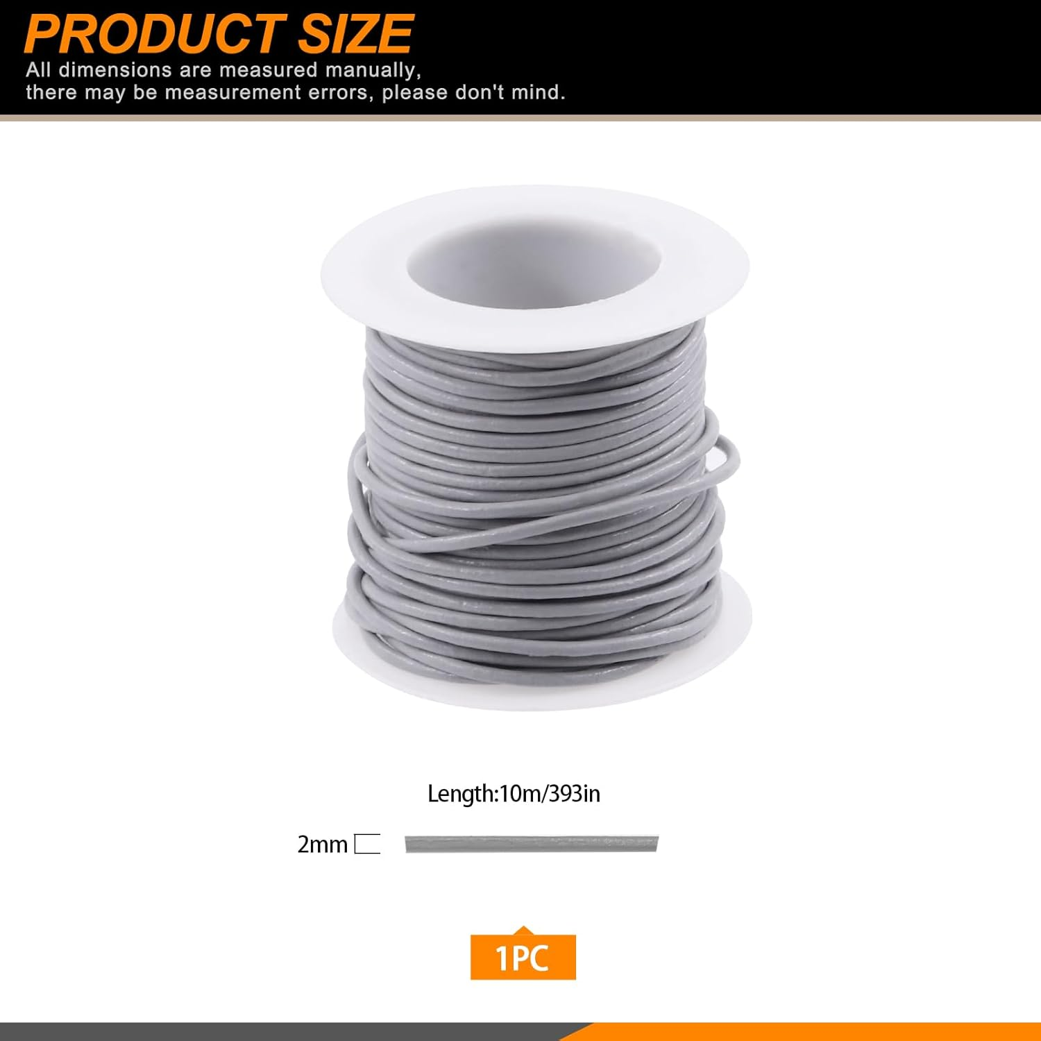 11 Yards X 2Mm Light Gray round Leather String Cord Soft Leather Rope Cord Spool for Necklaces Bracelets Shoelace Wrapping Crafts Jewelry Making Supplies image number 1