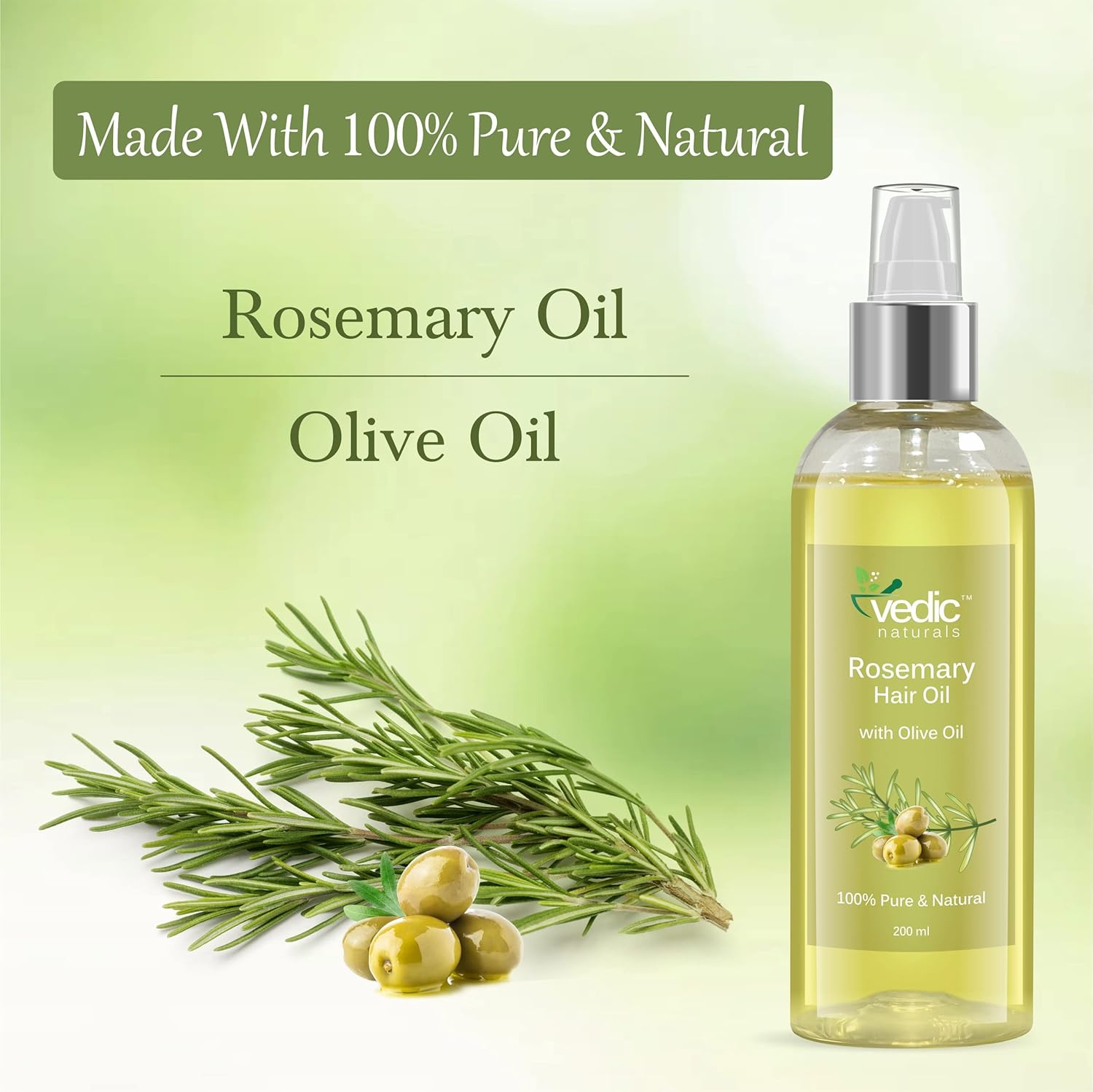 Vedic Naturals Rosemary Oil & Olive Oil - 200Ml | 100% Pure & Natural | for Hair Growth & Anti-Dandruff image number 3